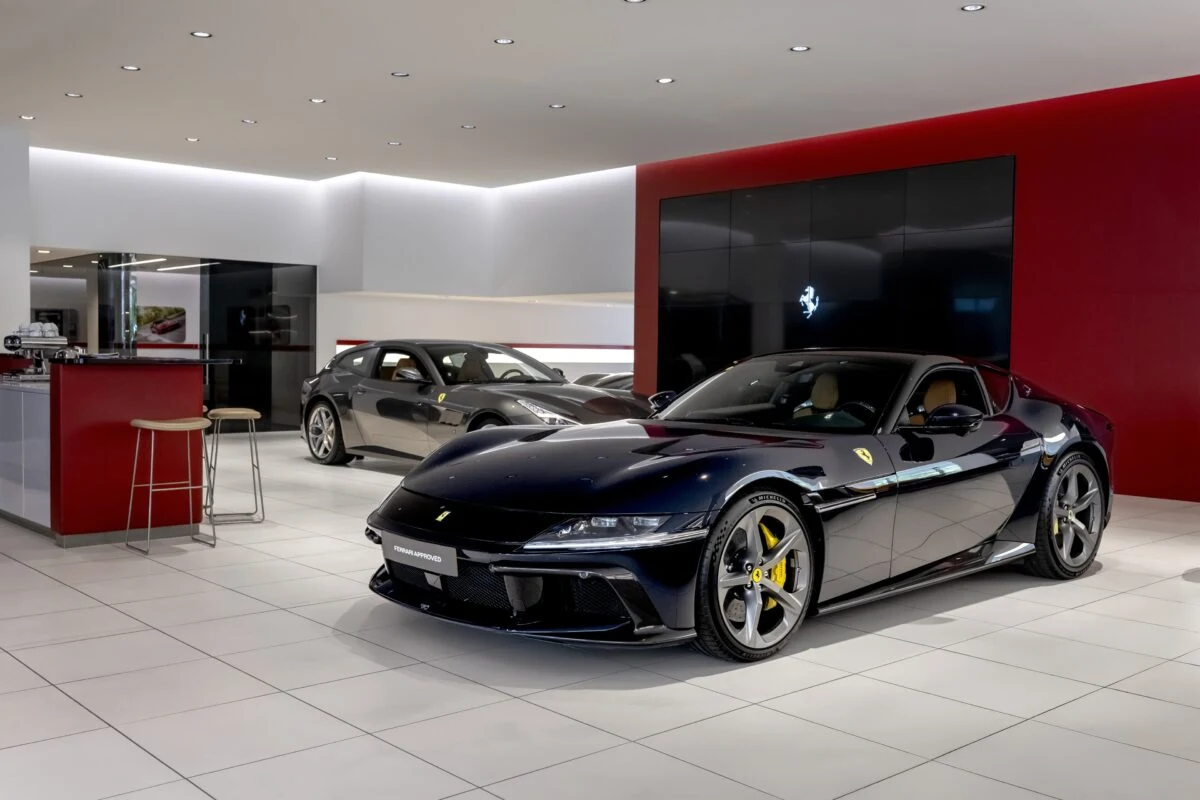 Ferraris displayed in the Kroymans Ferrari showroom in Hilversum.