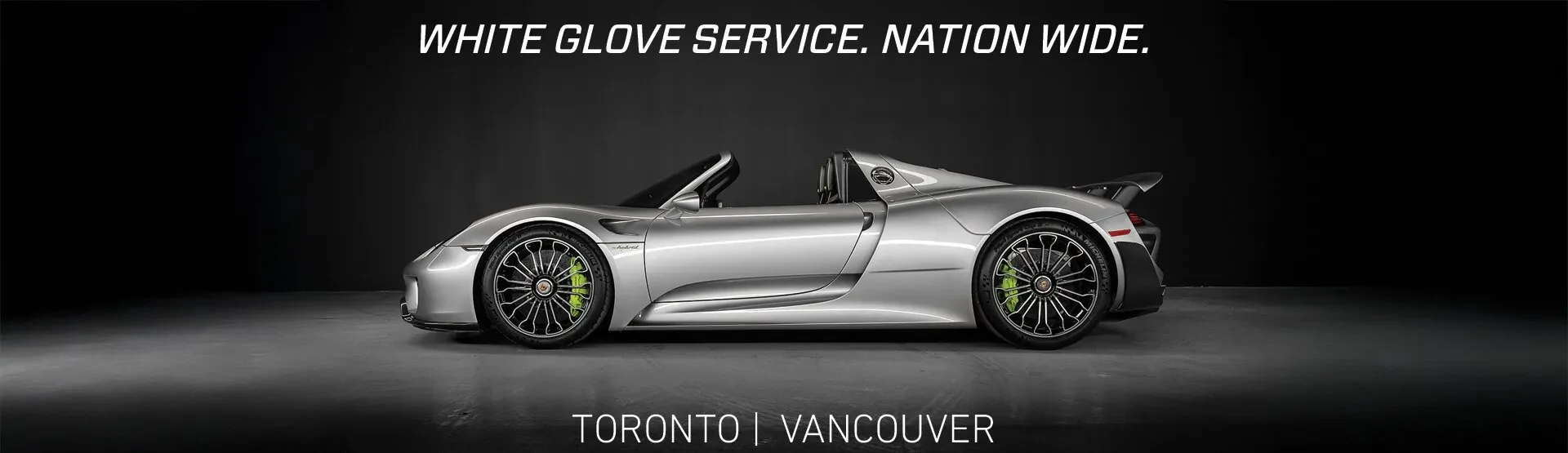 Official Pfaff Reserve banner showing a silver Porsche 918 Spyder and the Toronto and Vancouver locations.