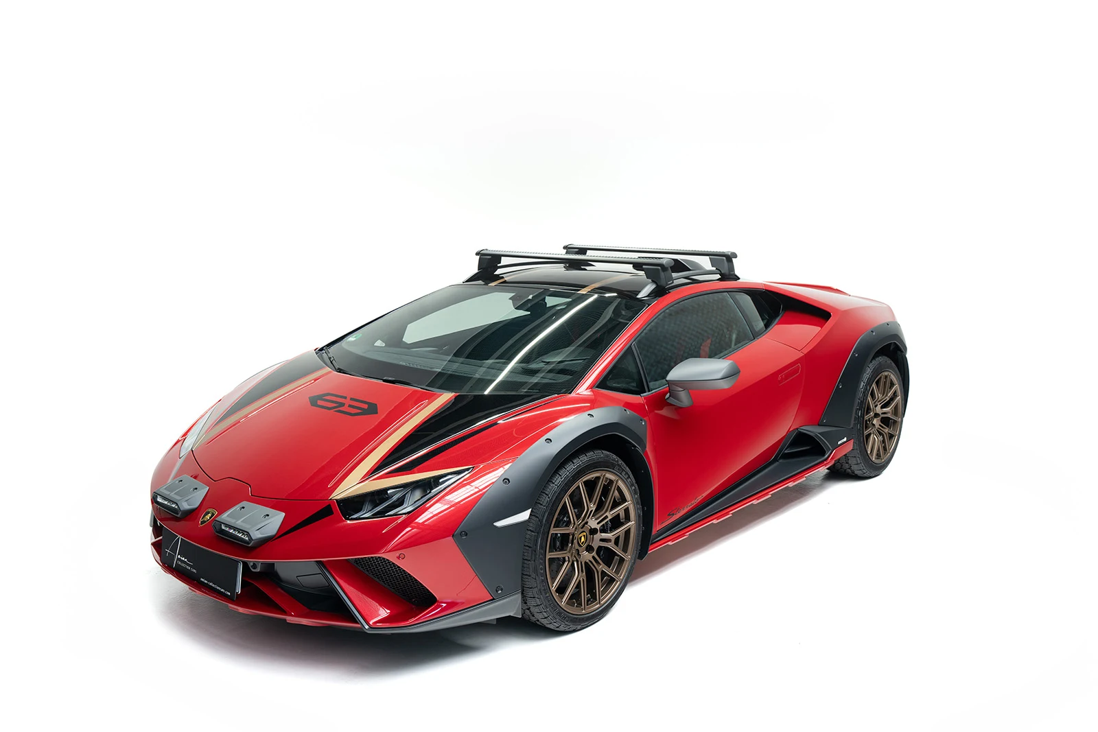 Red and gold Lamborghini Huracán Sterrato, full front three-quarter view
