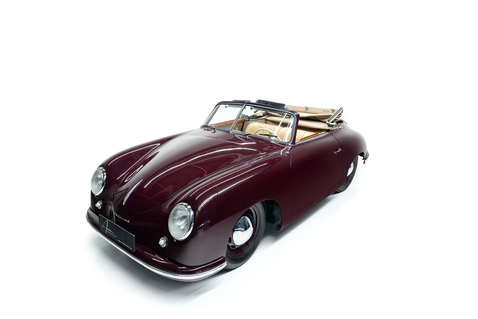 Dark red Porsche 356 Pre-A Cabriolet, full front three-quarter view