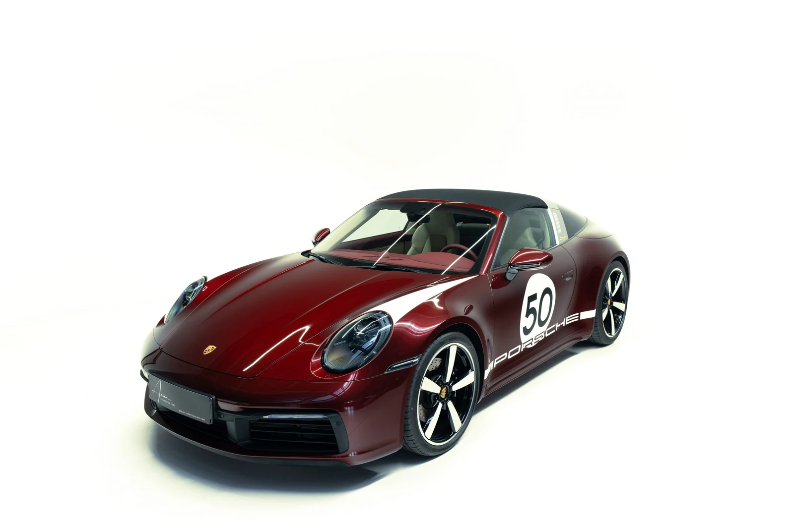 Cherry red Porsche 911 Targa 4S Heritage Design, full front three-quarter view