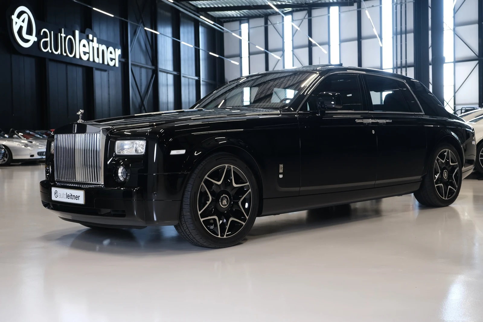 Black Rolls-Royce Phantom, full front three-quarter view
