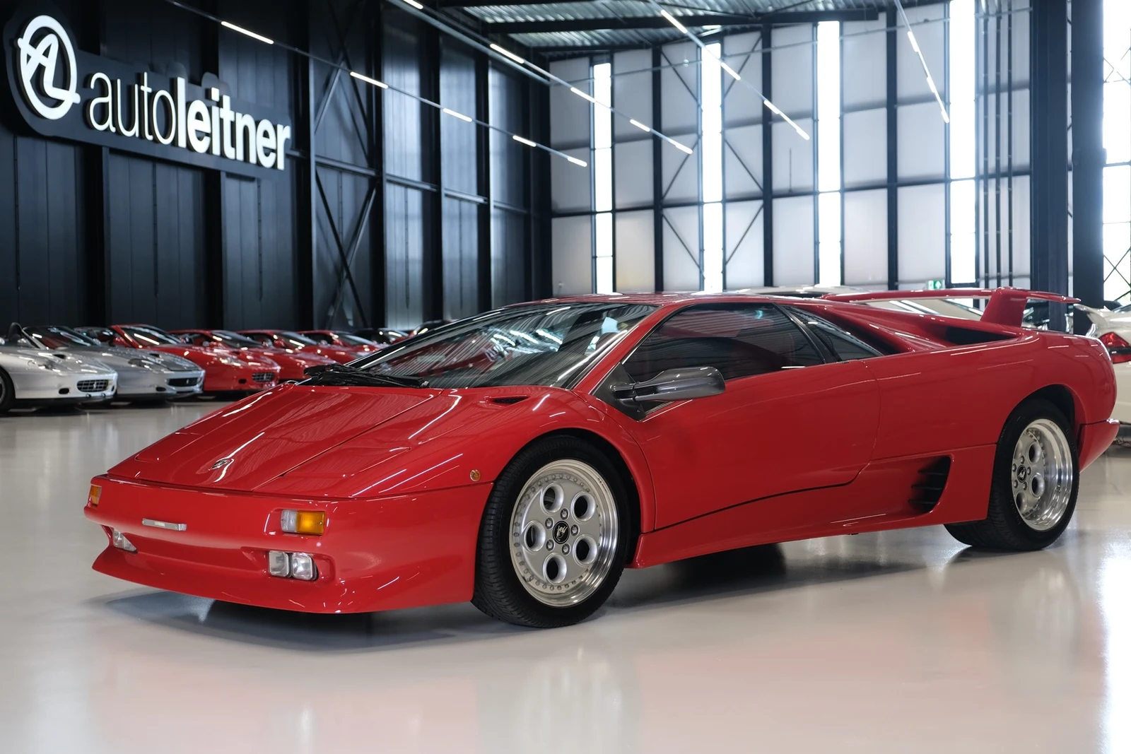 Red Lamborghini Diablo, full front three-quarter view