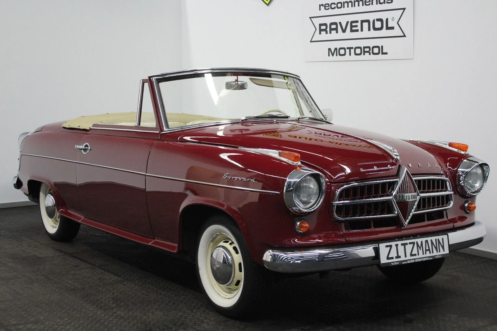 Red Borgward Isabella, full front three-quarter view