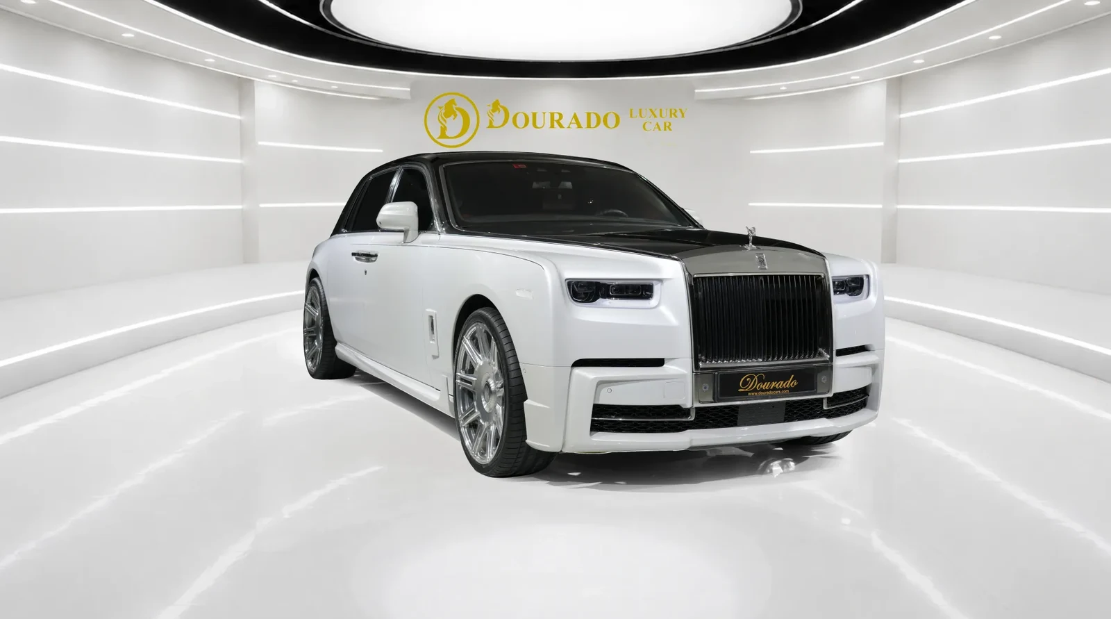 2021 Rolls-Royce Phantom SPOFEC / NOVITEC, DIAMOND BLACK & ENGLISH WHITE, complete car from a front three-quarter angle