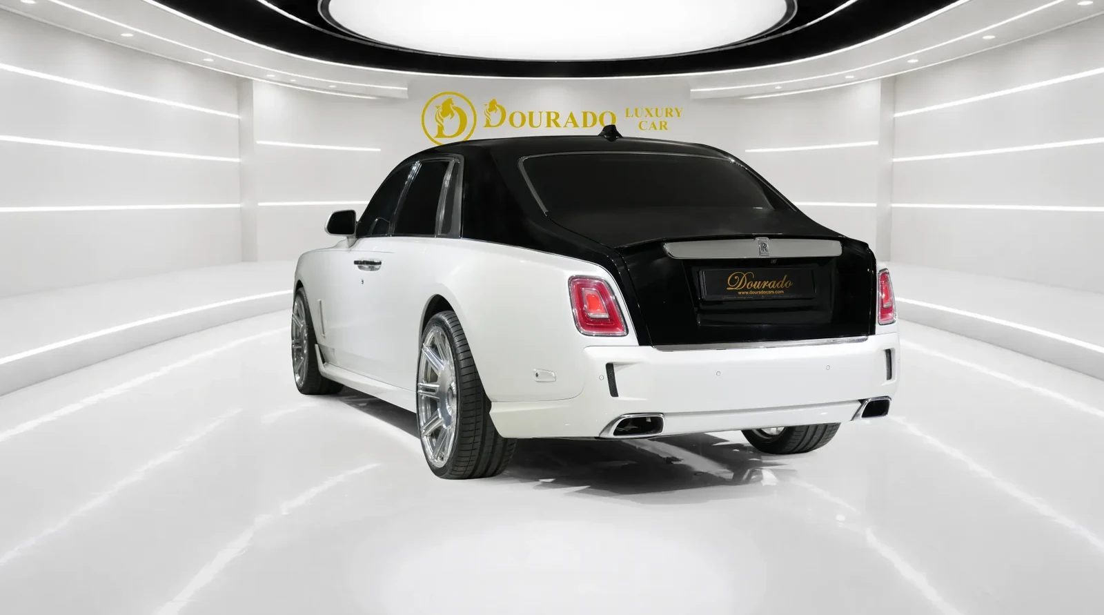 2021 Rolls-Royce Phantom SPOFEC / NOVITEC, rear three-quarter view, Diamond Black & English White