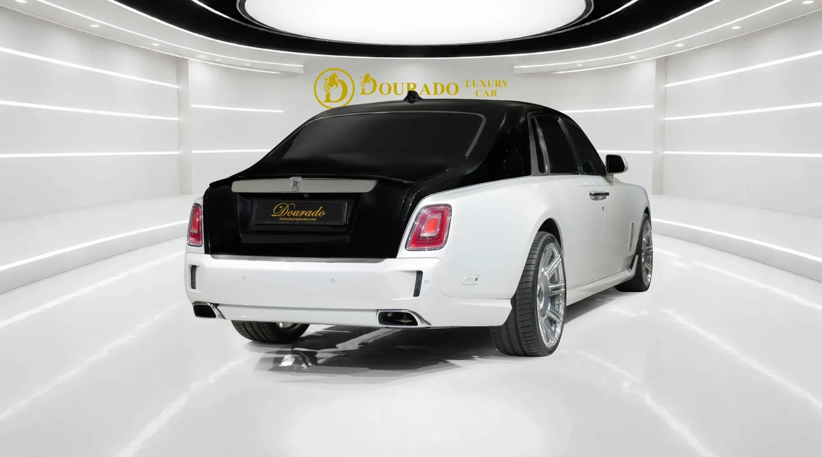 2021 Rolls-Royce Phantom SPOFEC / NOVITEC, rear three-quarter view, Diamond Black & English White
