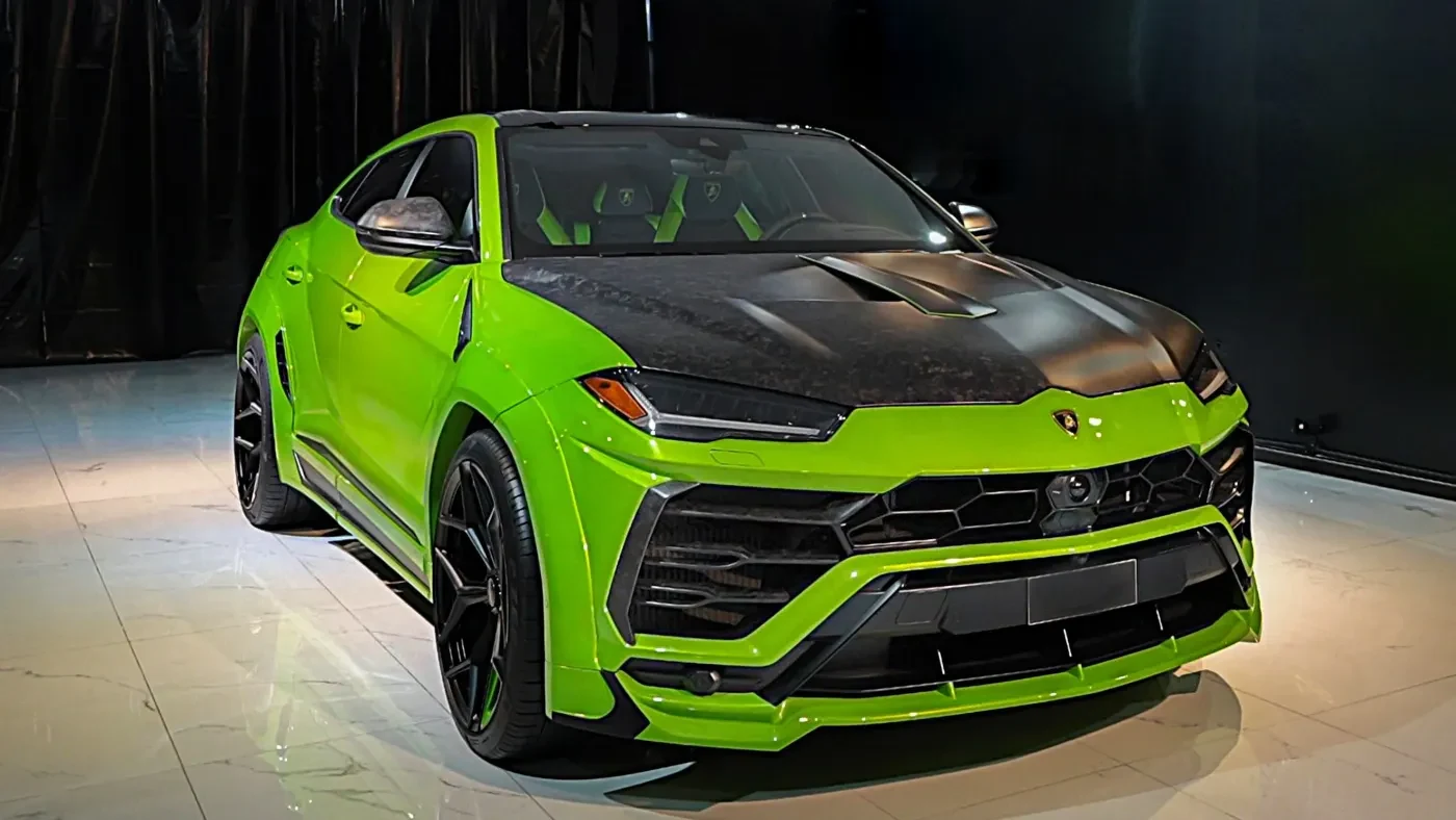 2021 Lamborghini Urus Capsule Novitec ESTESO, Green Verde Mantis, complete car from a front three-quarter angle