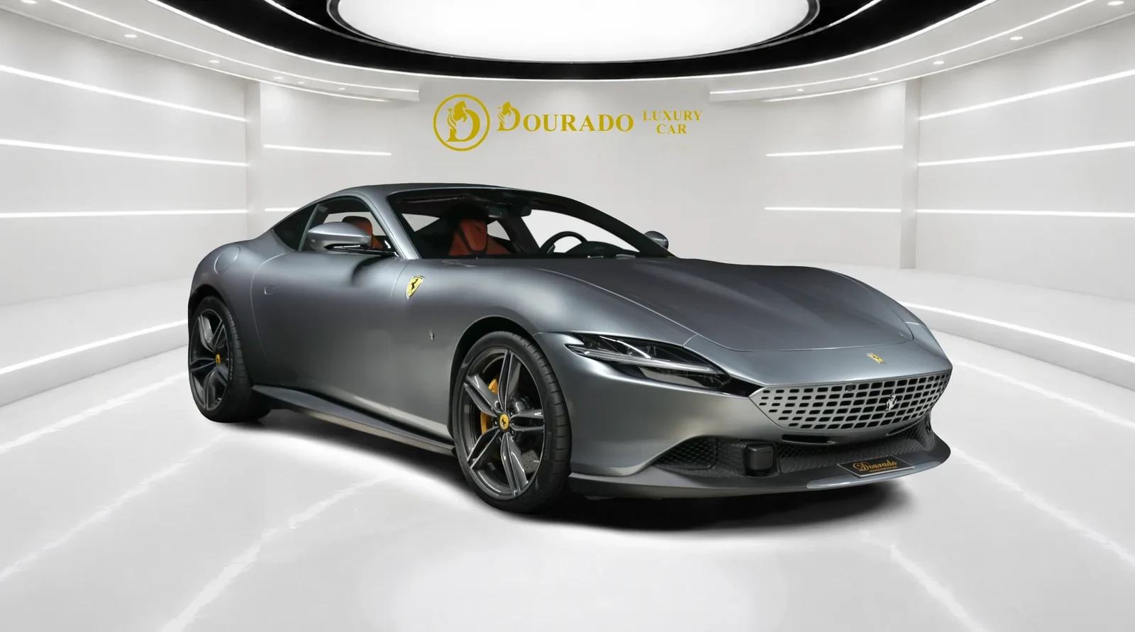 2023 Ferrari Roma, Grigio Titanio Metal, complete car from a front three-quarter angle