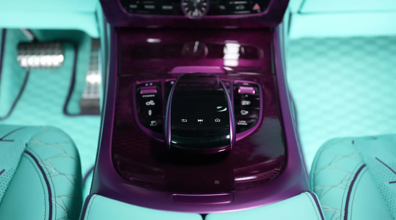 2023 Mercedes-Benz G-Class G7X by Onyx Concept interior, center console, Tiffany Blue & Purple