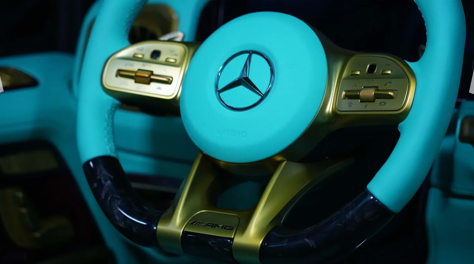 2023 Mercedes-Benz G-Class G7X Keeva by Onyx Concept interior, steering wheel, Mint Green & Goldenrod Matte