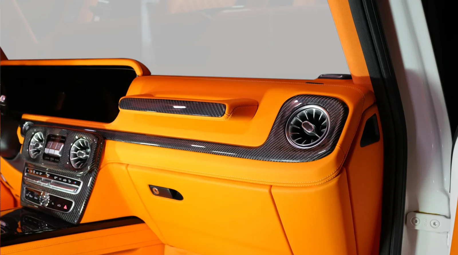 2021 Mercedes-Benz G-Class BRABUS G800 interior, door panel, Mandarin Orange