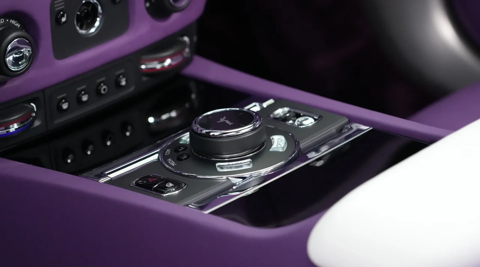 2020 Rolls-Royce Dawn by Onyx Concept interior, center console, Purple and White
