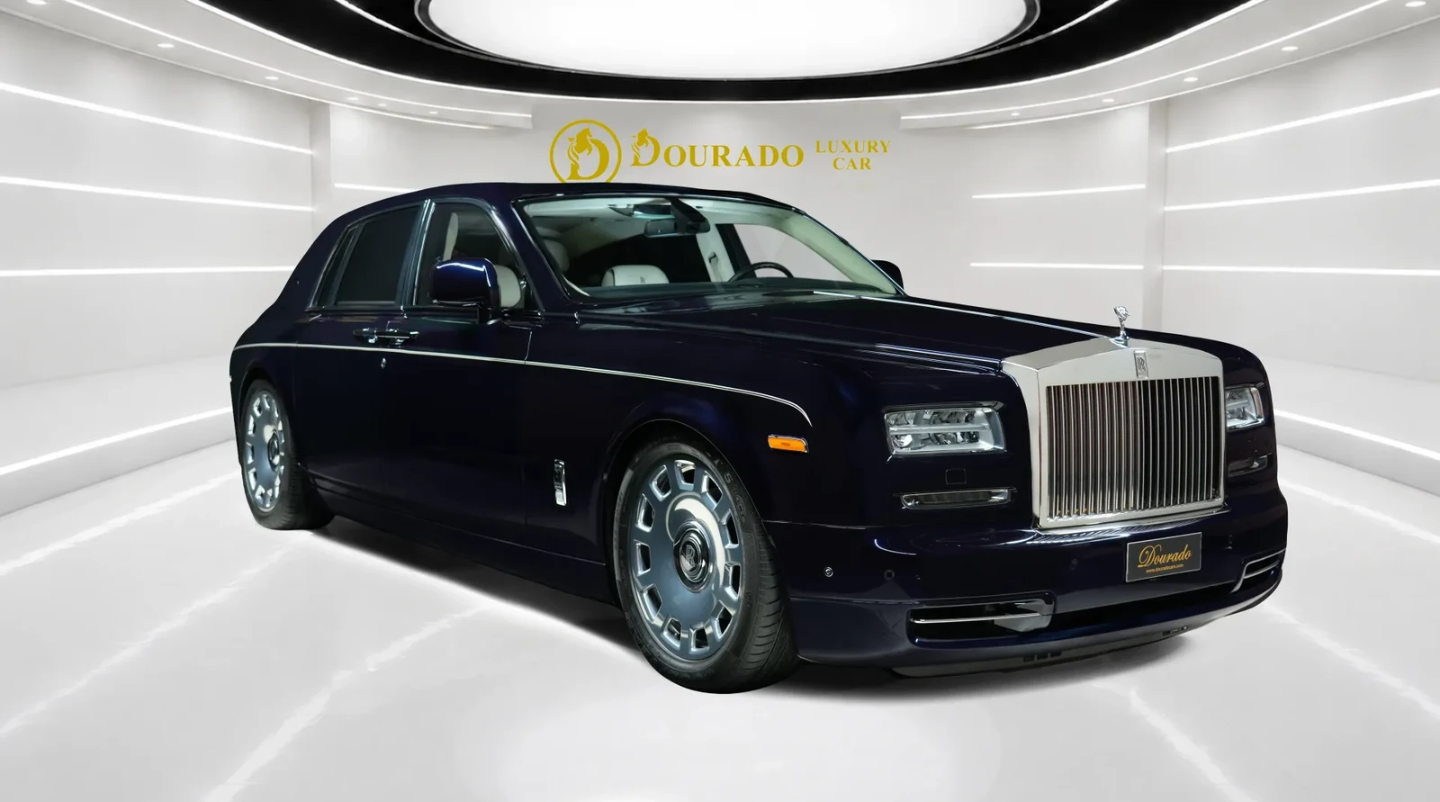 2014 Rolls-Royce Phantom Extended, Velvet Blue, complete car from a front three-quarter angle