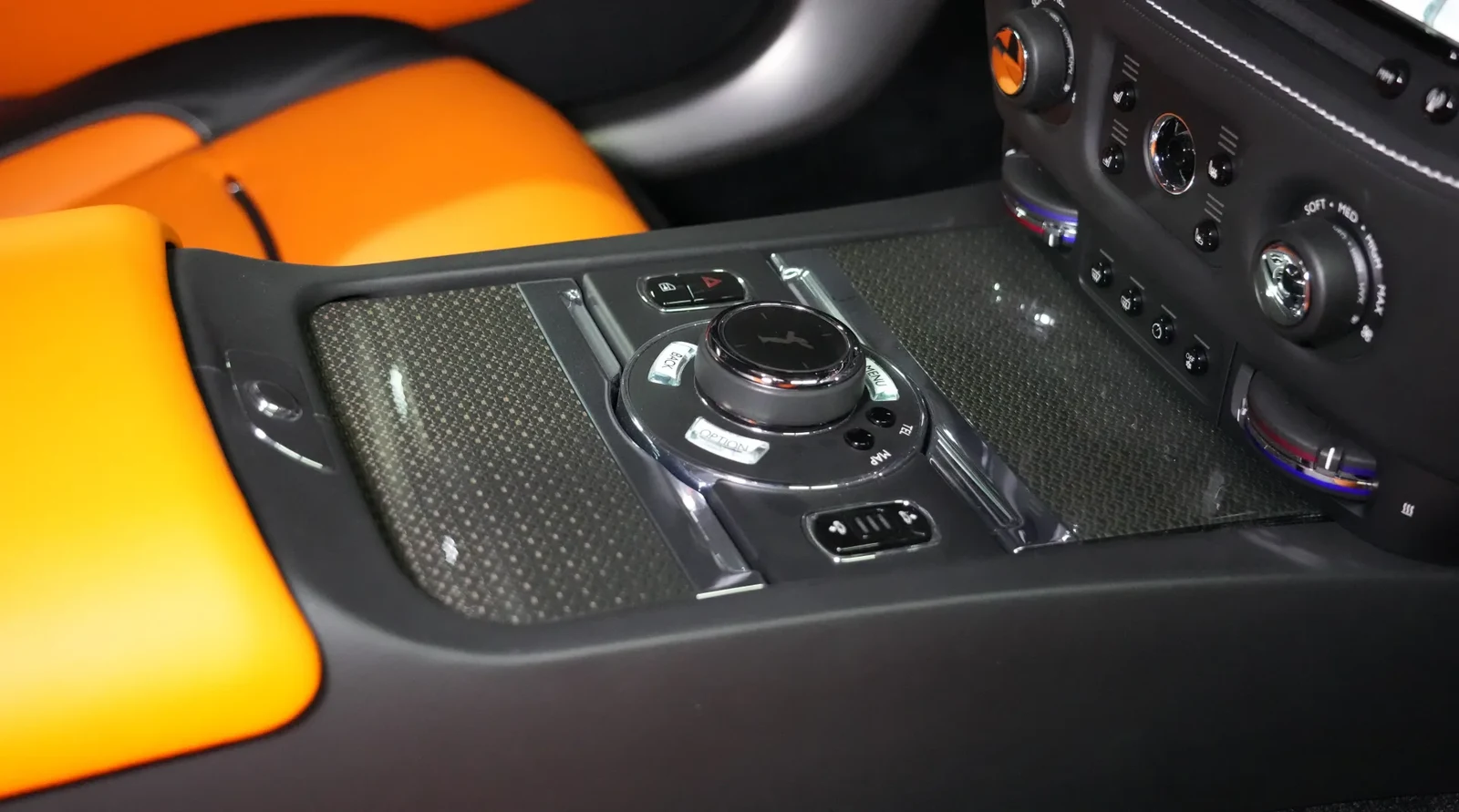 2020 Rolls-Royce Wraith Black Badge by Onyx Concept interior, center console, Black & Orange