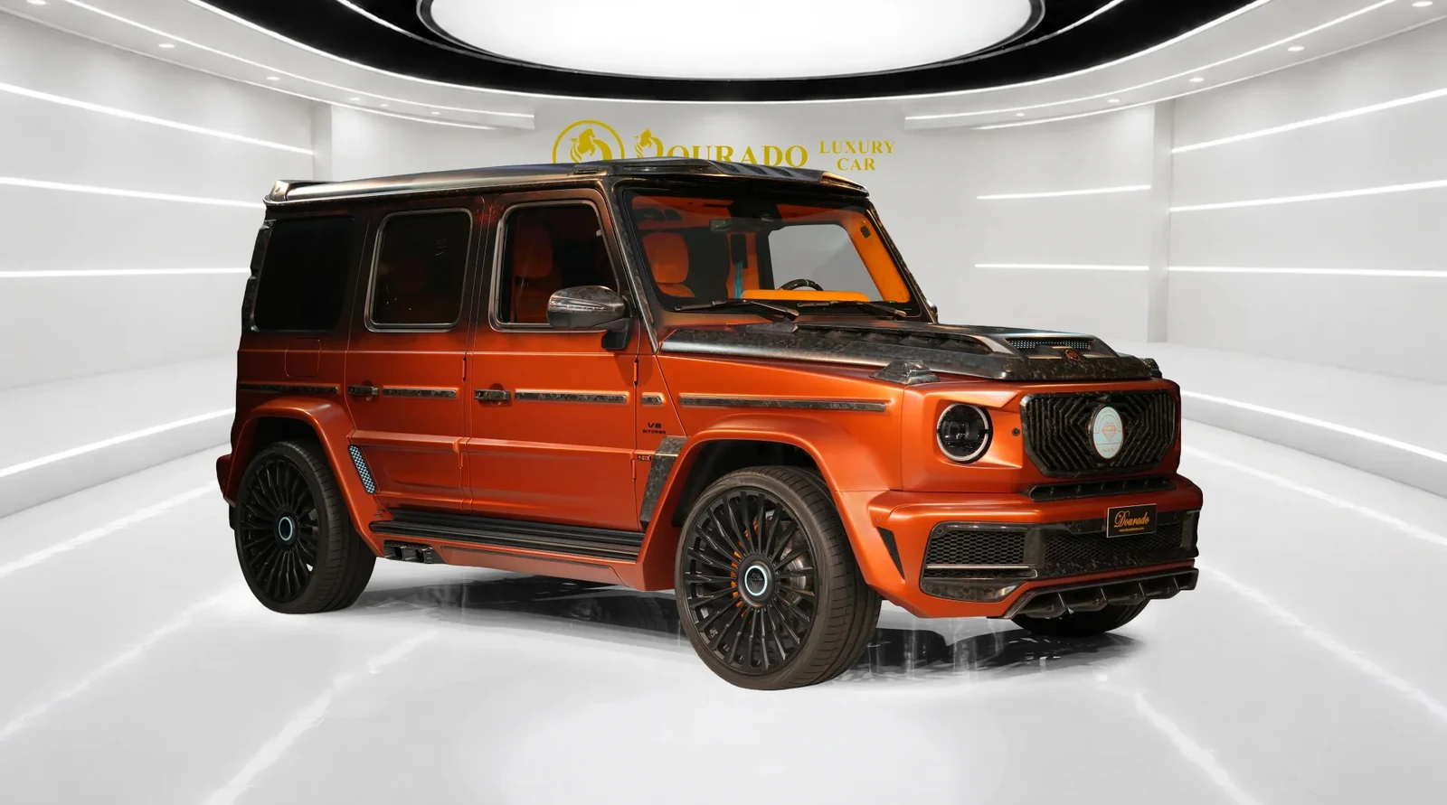 2023 Mercedes-Benz G-Class G7X Rage by Onyx Concept, Copper Orange & Black Magno, complete car from a front three-quarter angle
