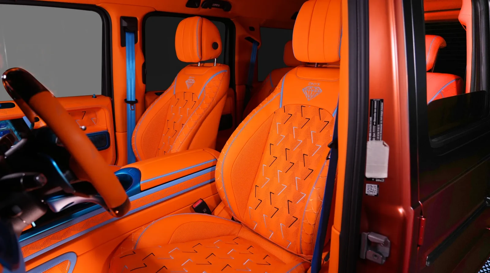 2023 Mercedes-Benz G-Class G7X Rage by Onyx Concept interior, seats, Mandarine Orange & Pacific Blue