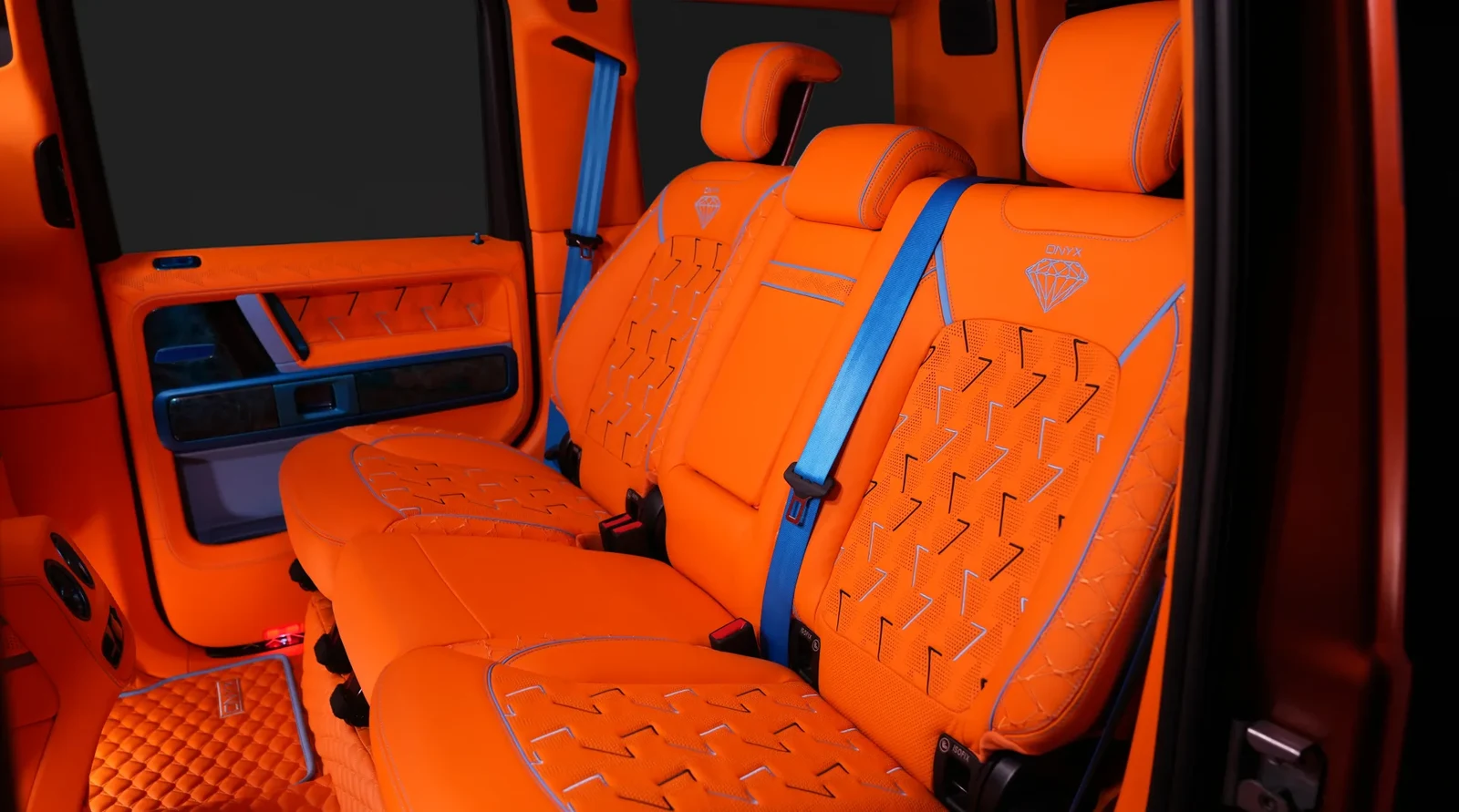 2023 Mercedes-Benz G-Class G7X Rage by Onyx Concept interior, seats, Mandarine Orange & Pacific Blue