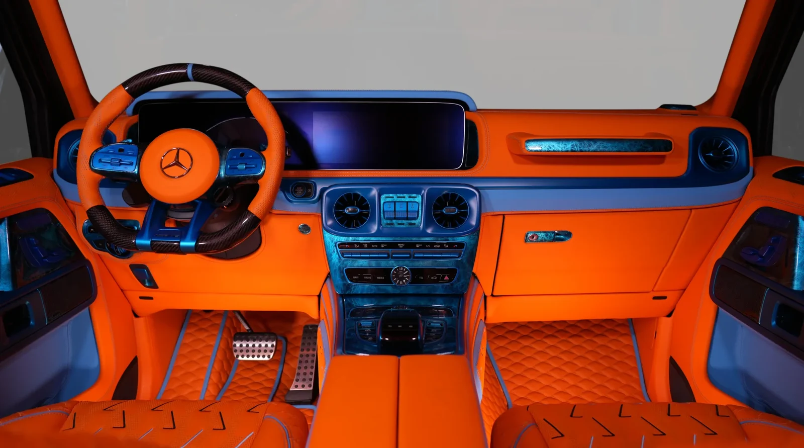 2023 Mercedes-Benz G-Class G7X Rage by Onyx Concept interior, dashboard, Mandarine Orange & Pacific Blue