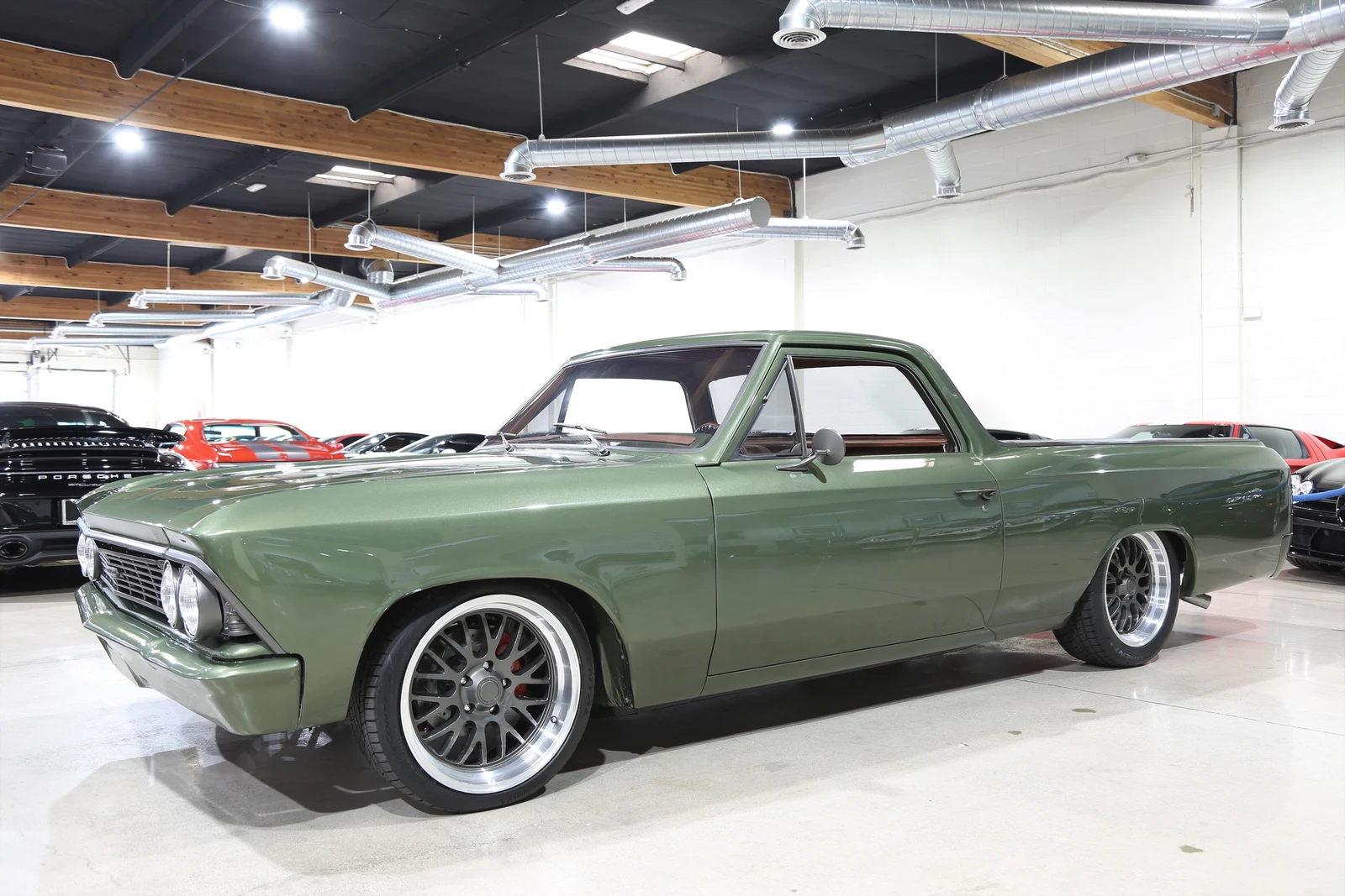 1966 Chevrolet El Camino LS restomod in green metallic offered by Fusion Luxury Motors in Chatsworth, California