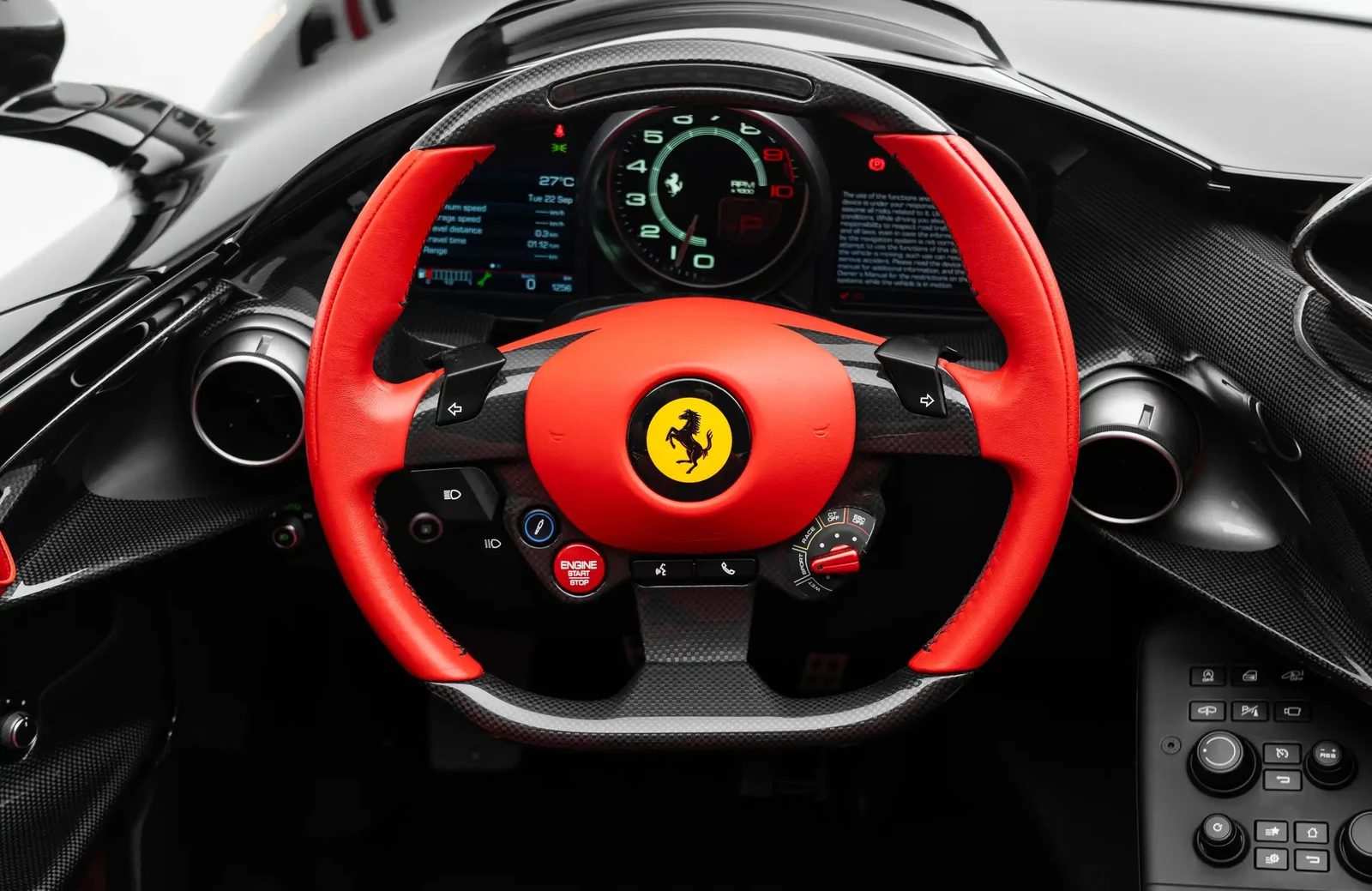 2021 Ferrari Monza SP2 interior, Red seats with black details