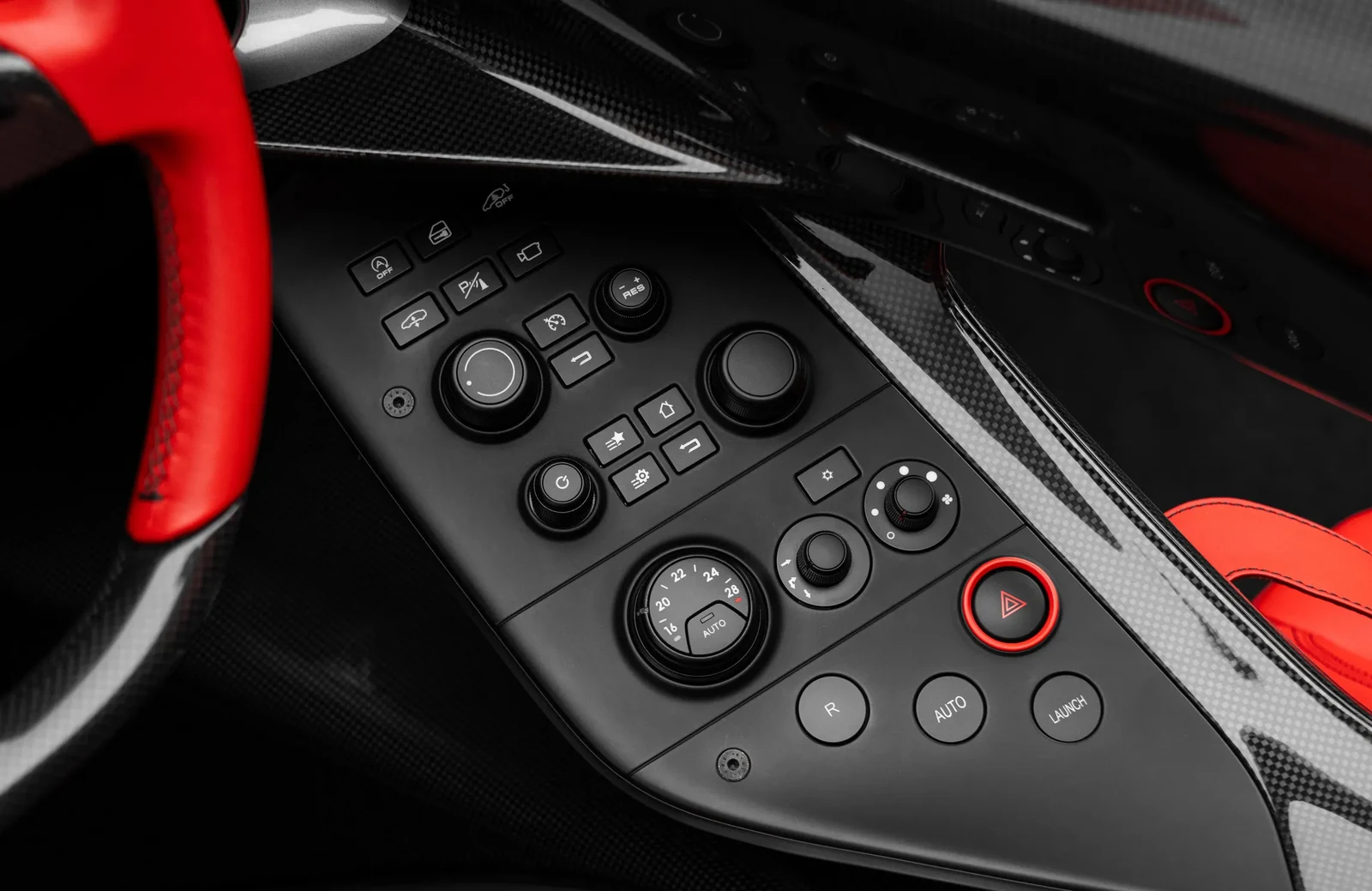 2021 Ferrari Monza SP2 interior, center console, Red seats with black details