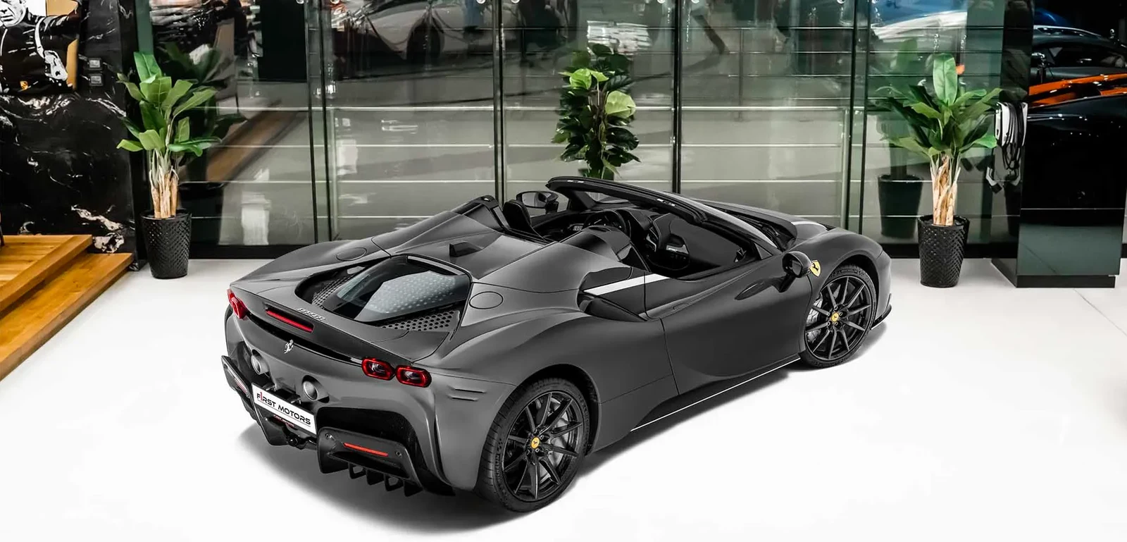 2023 Ferrari SF90 Spider for sale, exterior, Grey with white accent stripes