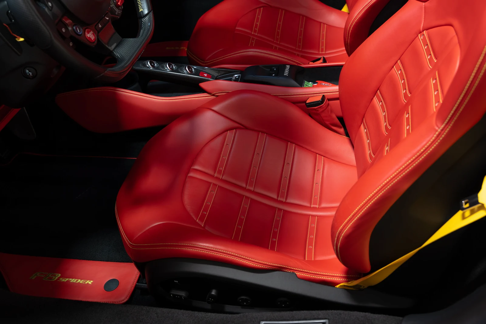 2021 Ferrari F8 Spider interior, seats, Rosso Ferrari