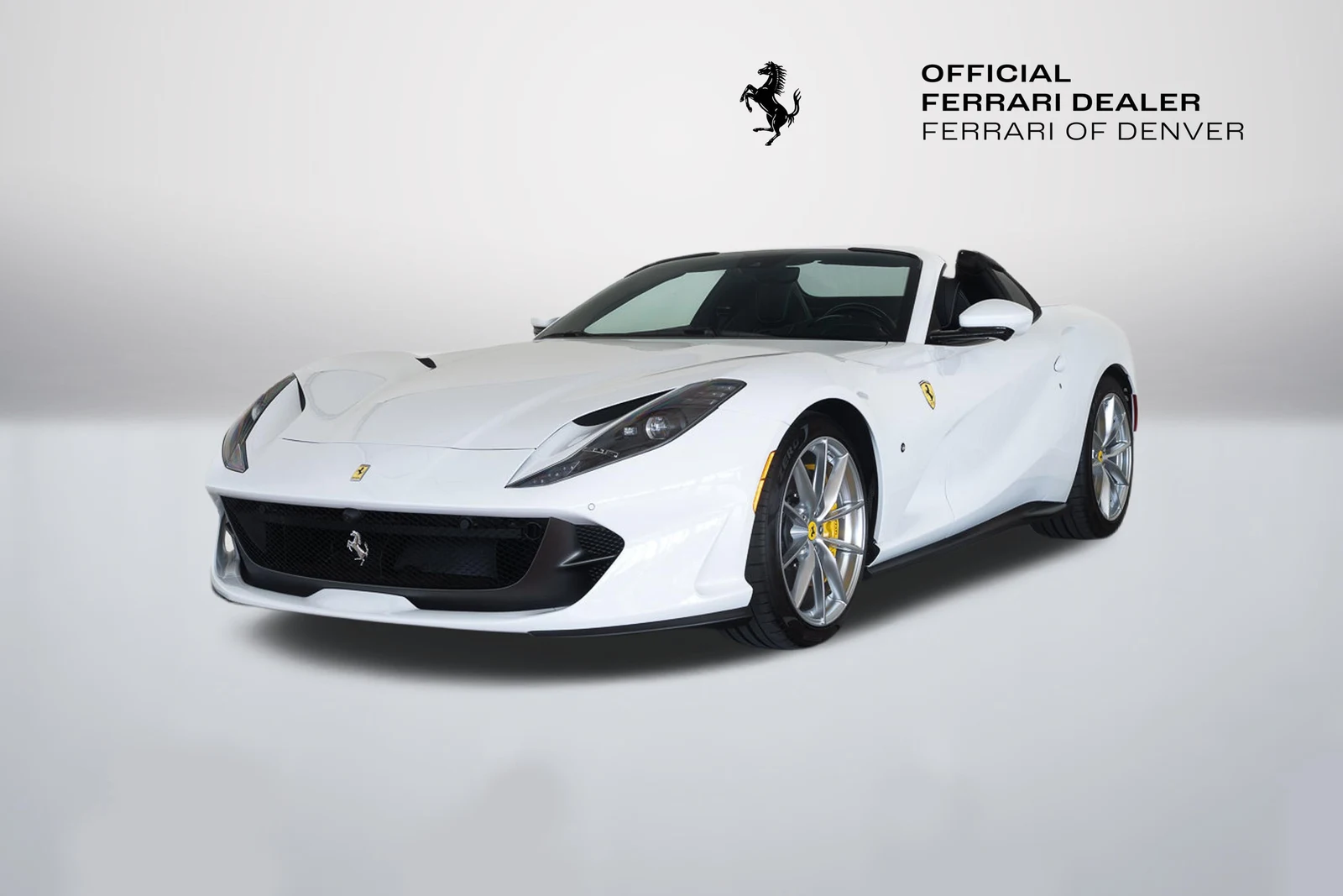 Bianco Cervino Ferrari 812 GTS in a front three-quarter view