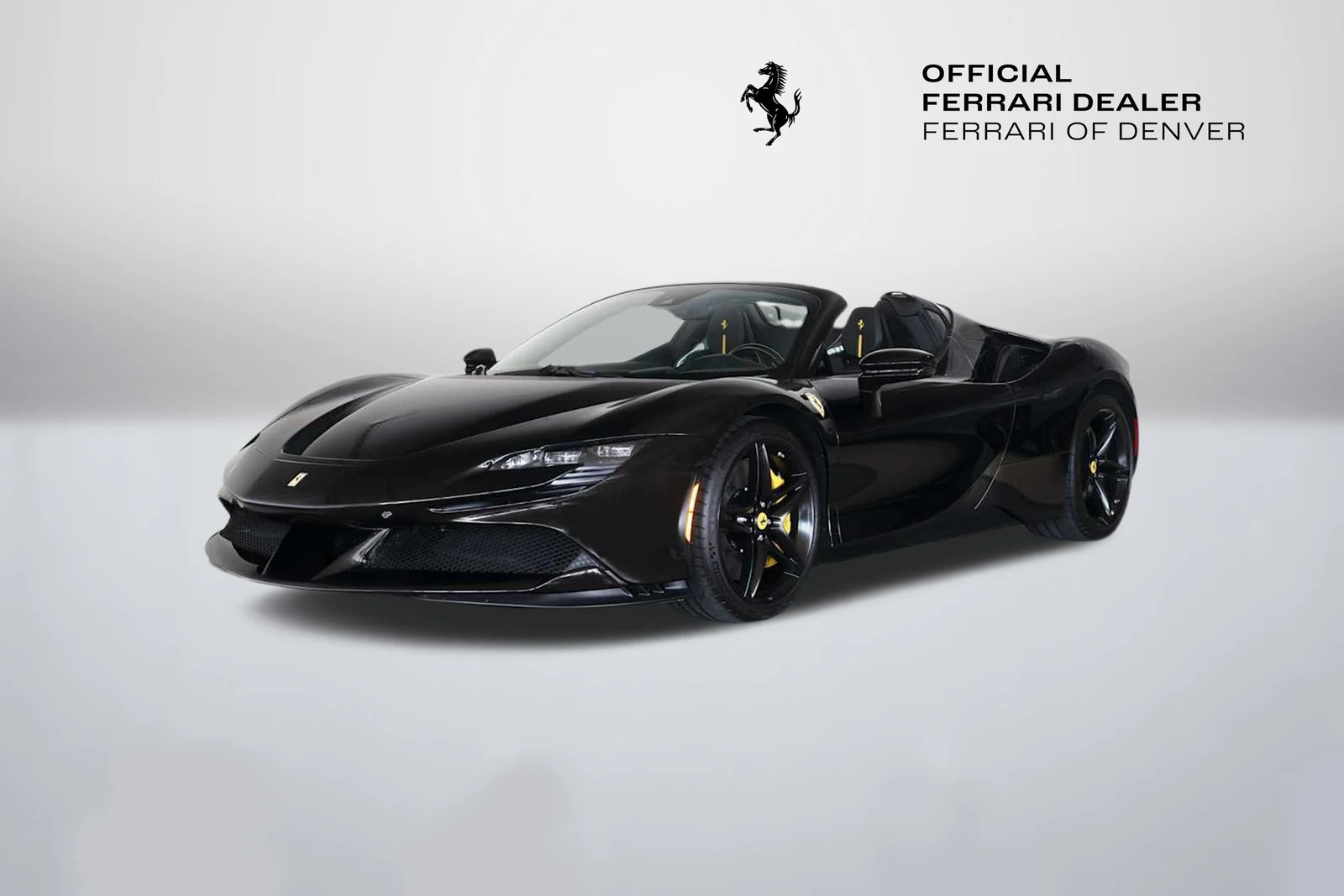 Nero Daytona Ferrari SF90 Spider in a front three-quarter view