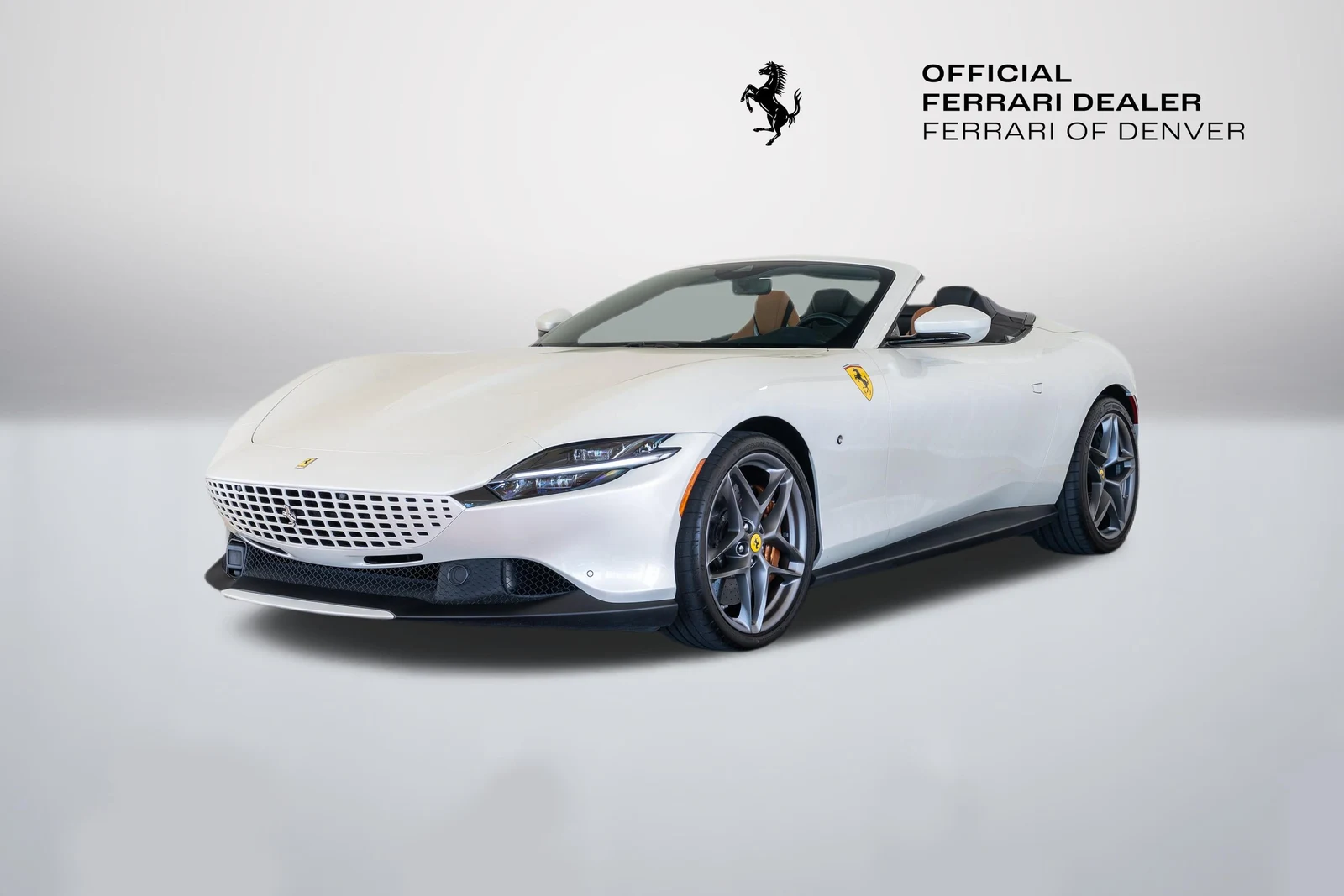 Bianco Italia Ferrari Roma Spider in a front three-quarter view