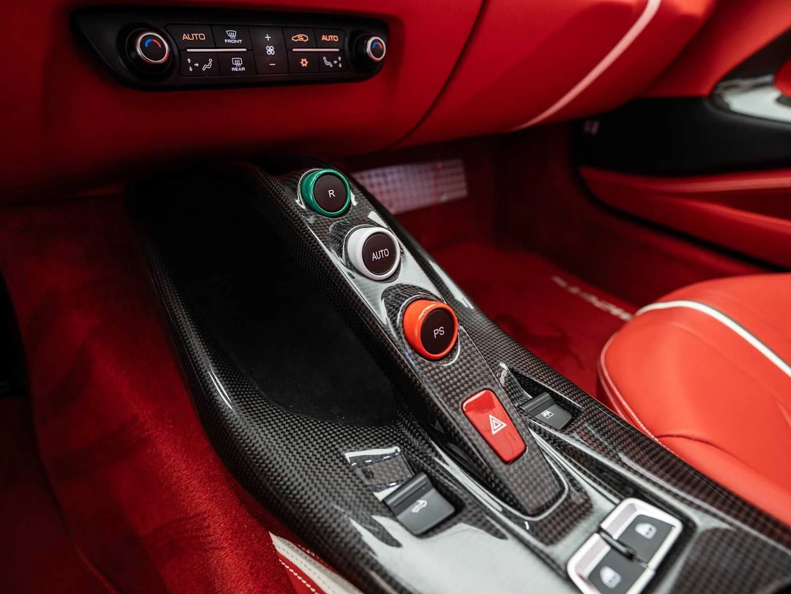 2022 Ferrari 812 GTS interior, center console, Rosso Ferrari
