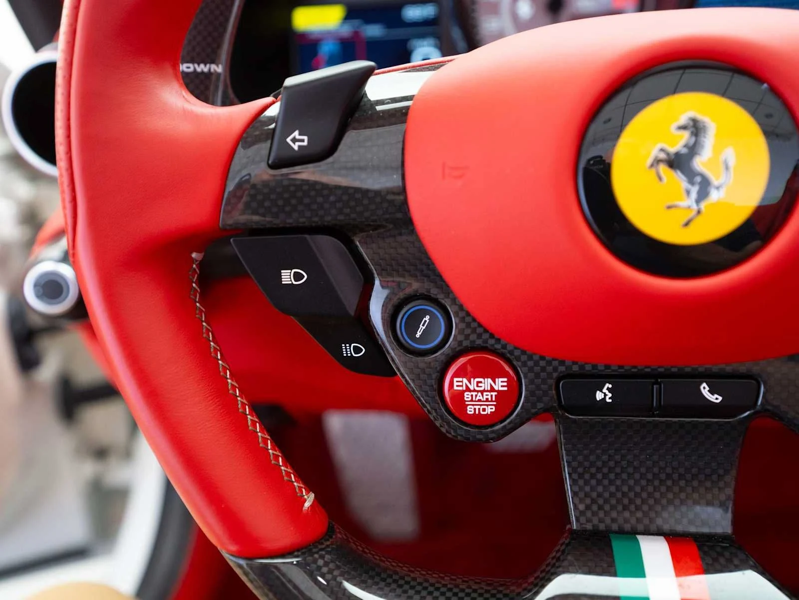 2022 Ferrari 812 GTS interior, steering wheel, Rosso Ferrari