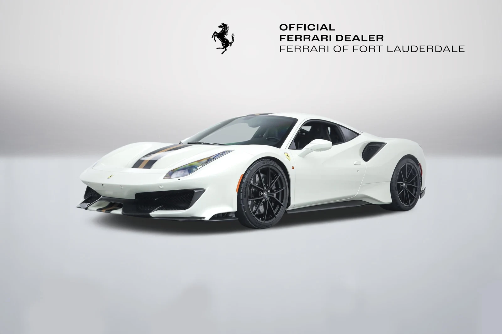 Bianco Italia Ferrari 488 Pista in a front three-quarter view
