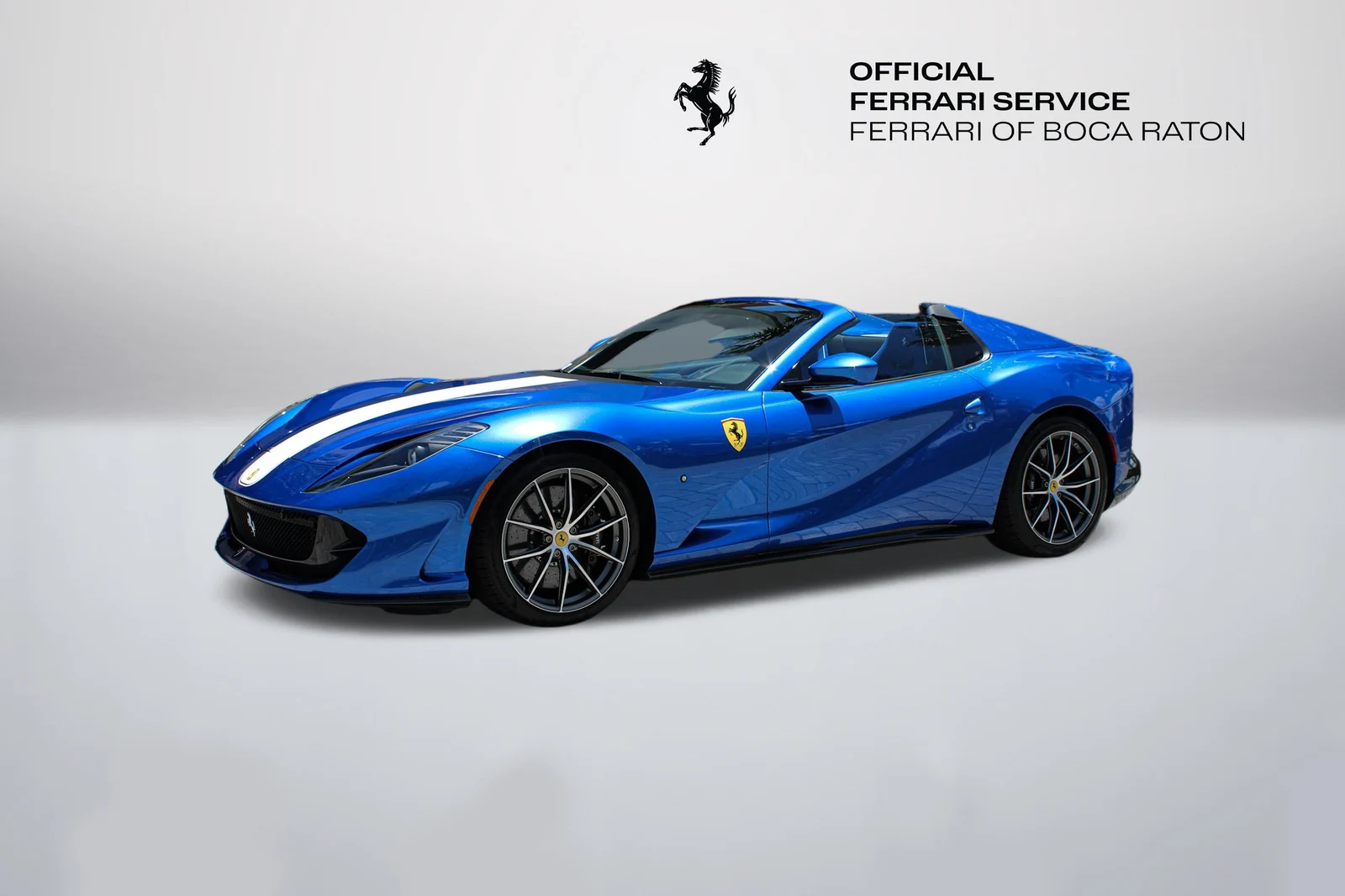 Blu Stephanie Ferrari 812 GTS in a front three-quarter view