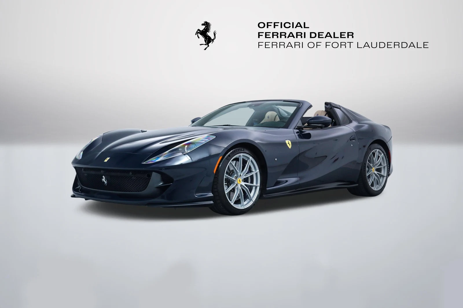 Blu Pozzi Ferrari 812 GTS in a front three-quarter view
