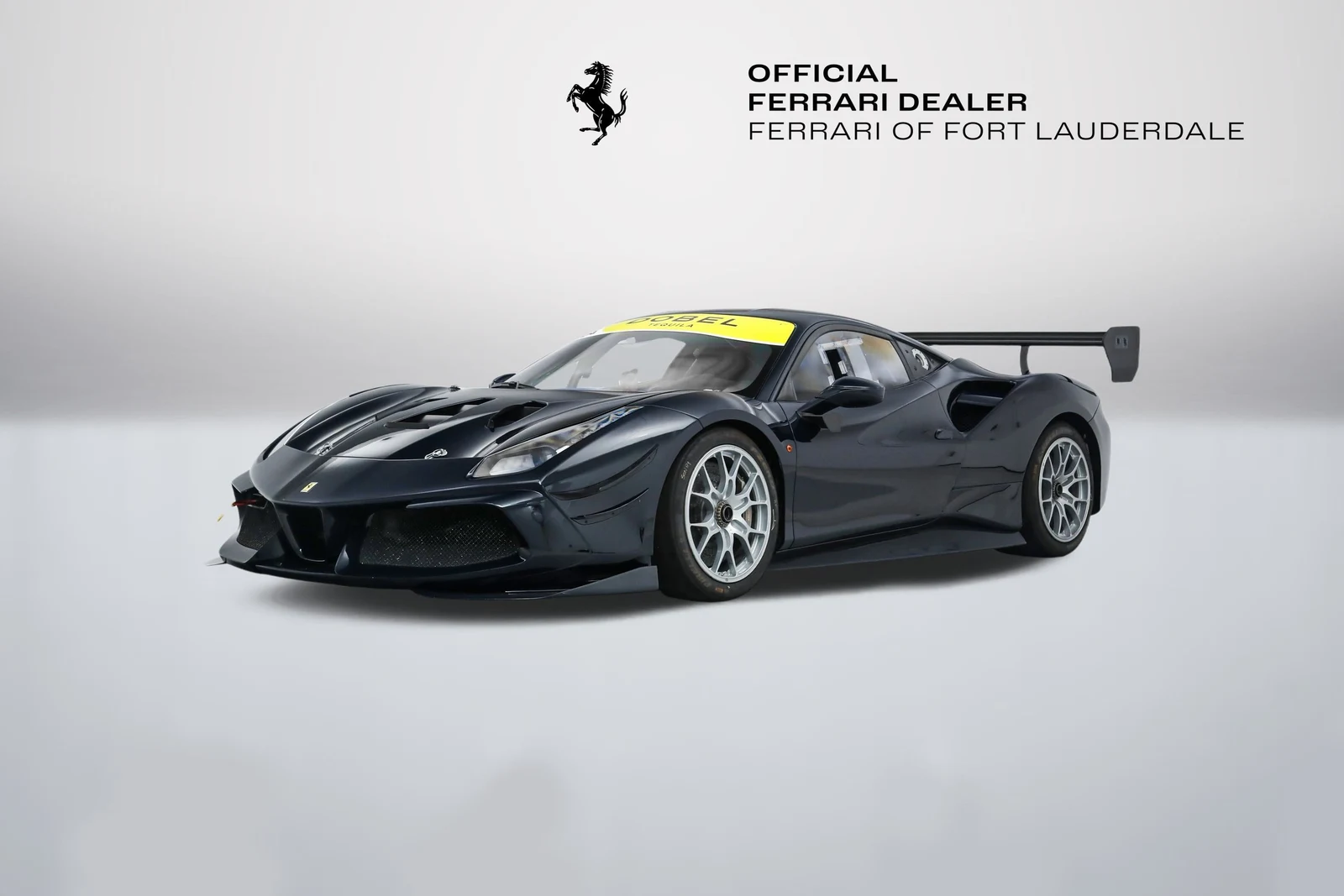 Blu Pozzi Ferrari 488 Challenge Evo in a front three-quarter view