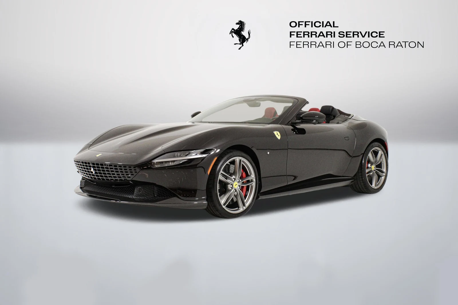 Nero Purosangue Ferrari Roma Spider in a front three-quarter view