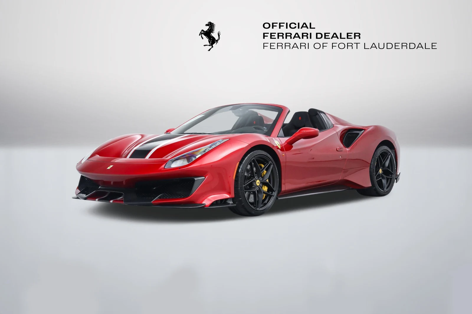 Rosso Fuoco Ferrari 488 Pista Spider in a front three-quarter view