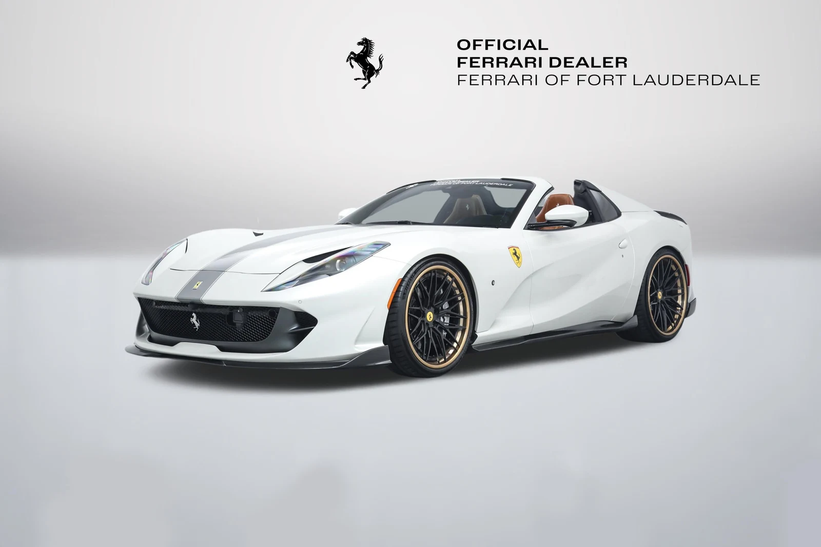 Bianco Fuji Ferrari 812 GTS in a front three-quarter view
