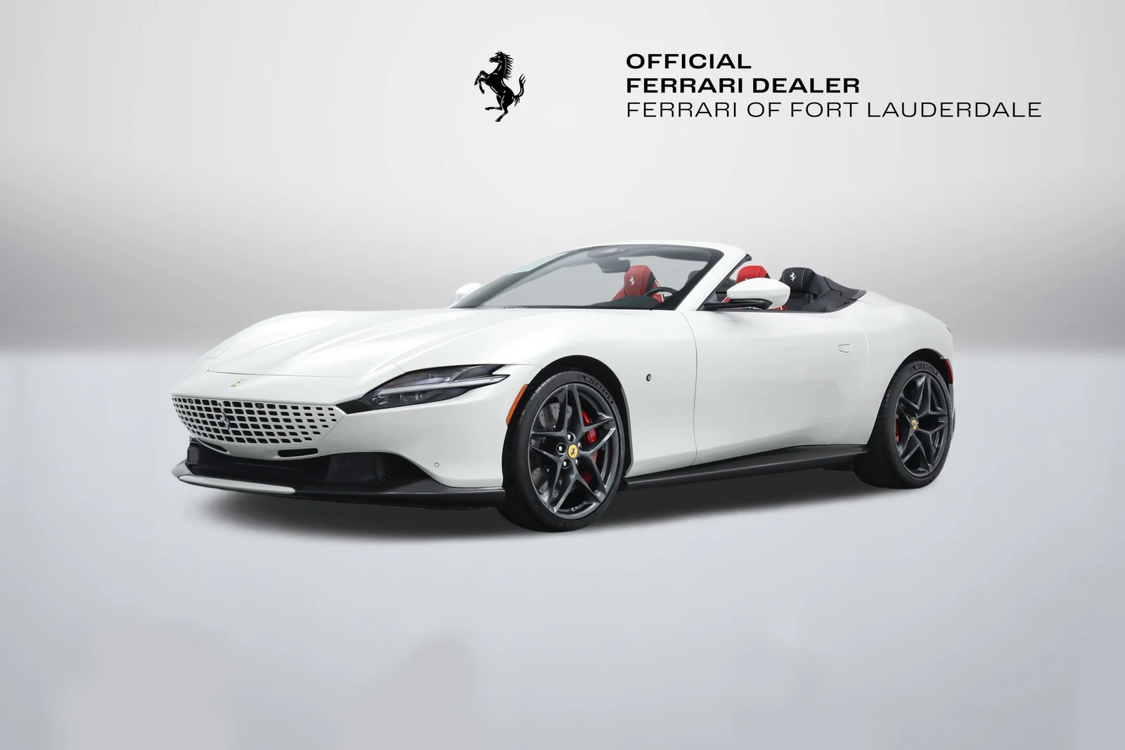Bianco Italia Ferrari Roma Spider in a front three-quarter view