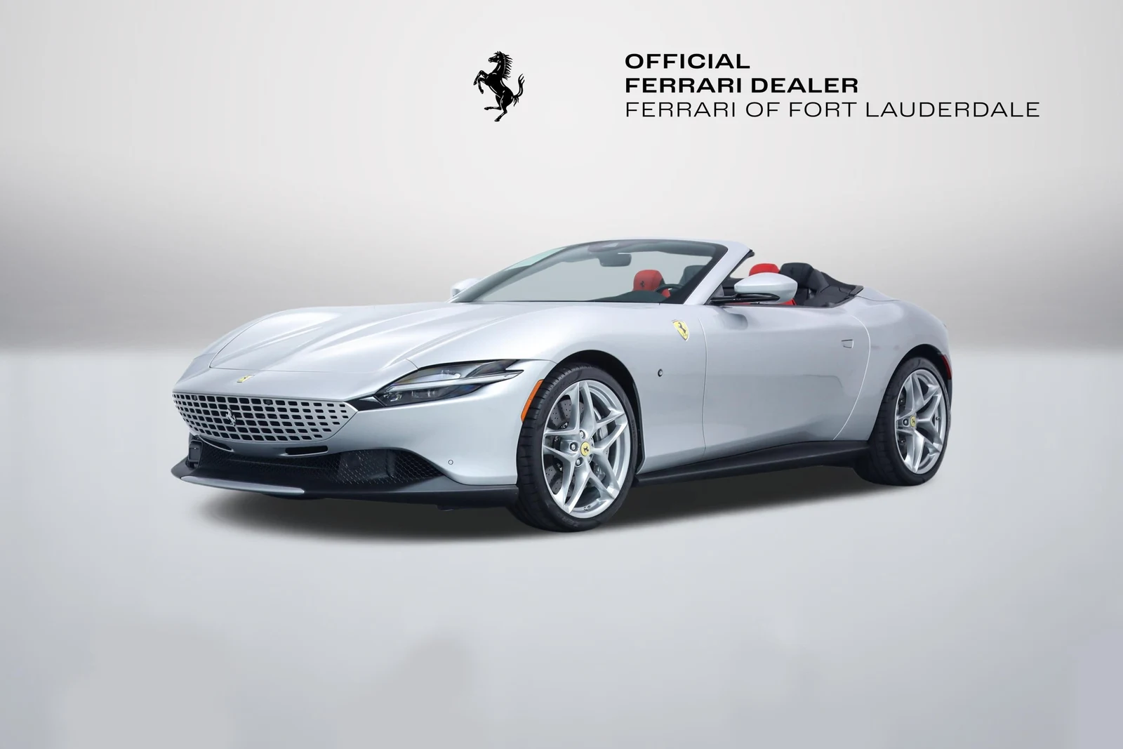 Argento Nurburgring Ferrari Roma Spider in a front three-quarter view