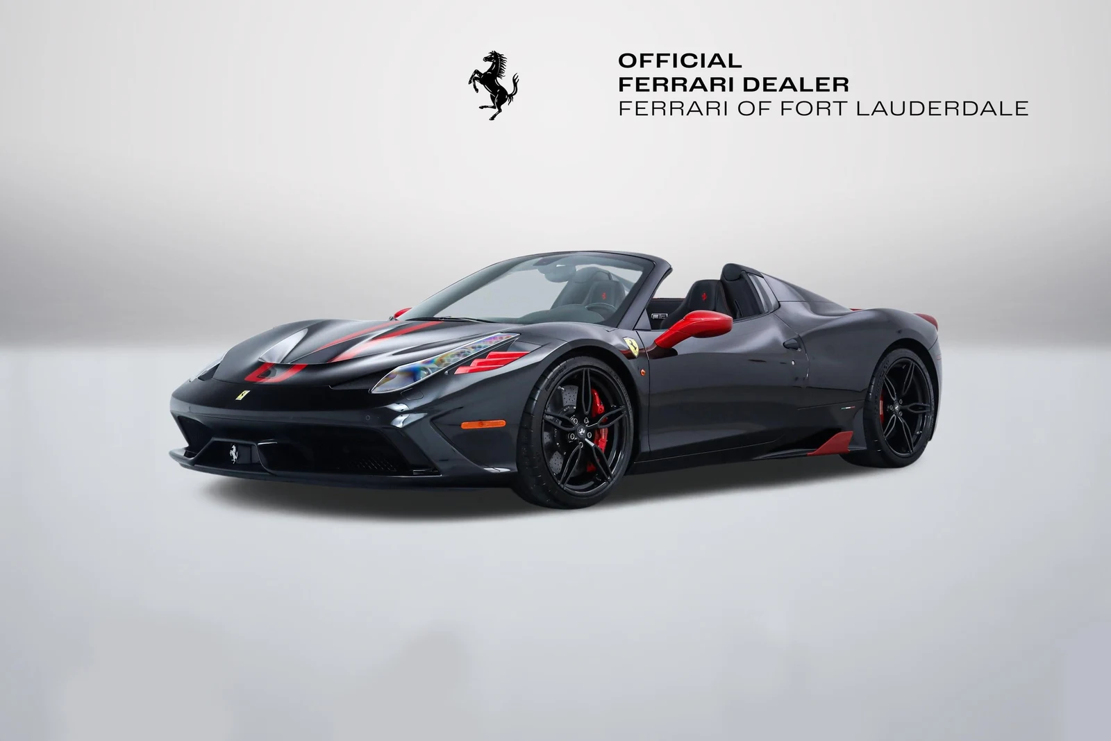 Nero Ferrari 458 Speciale A in a front three-quarter view