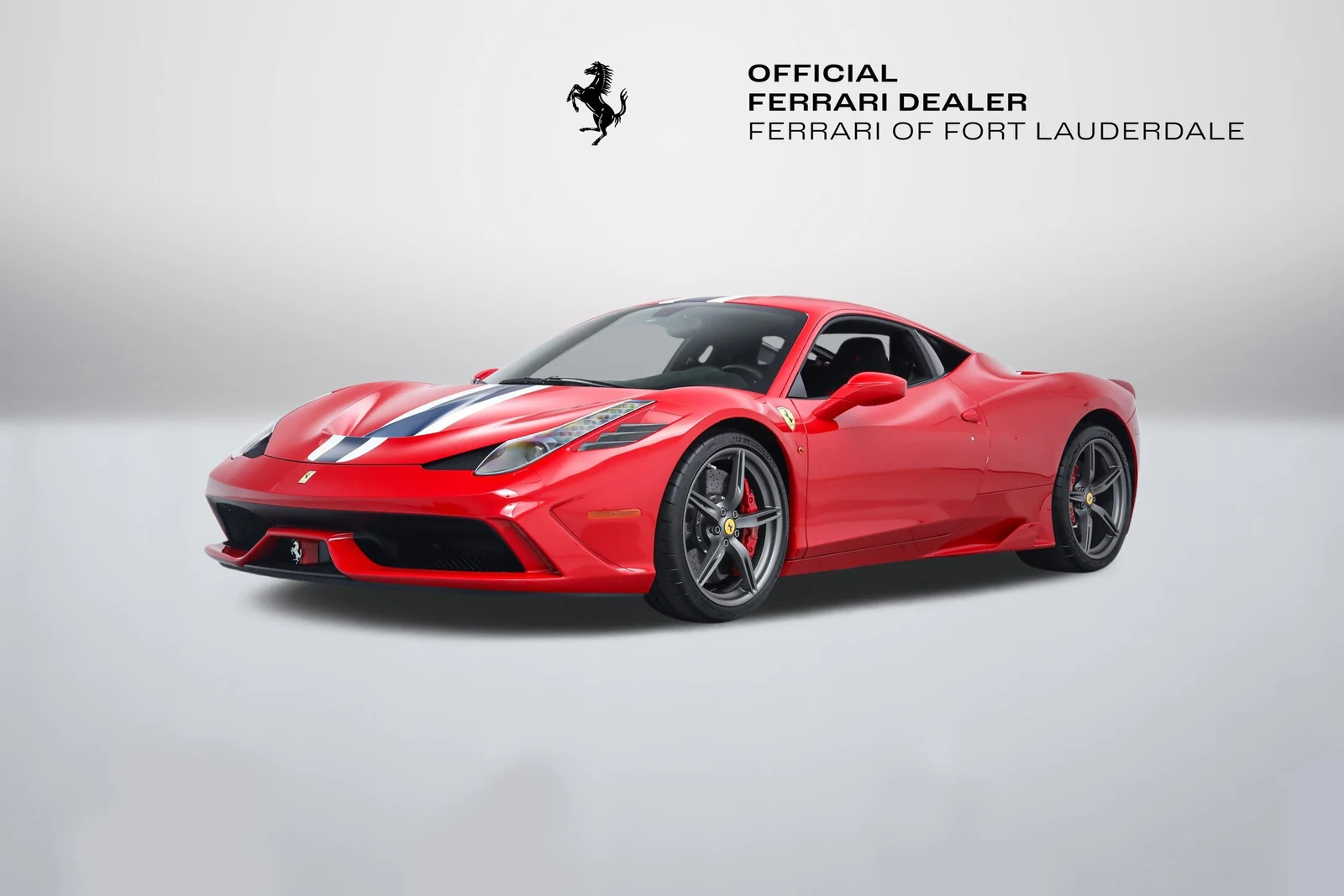 Rosso Corsa Ferrari 458 Speciale in a front three-quarter view