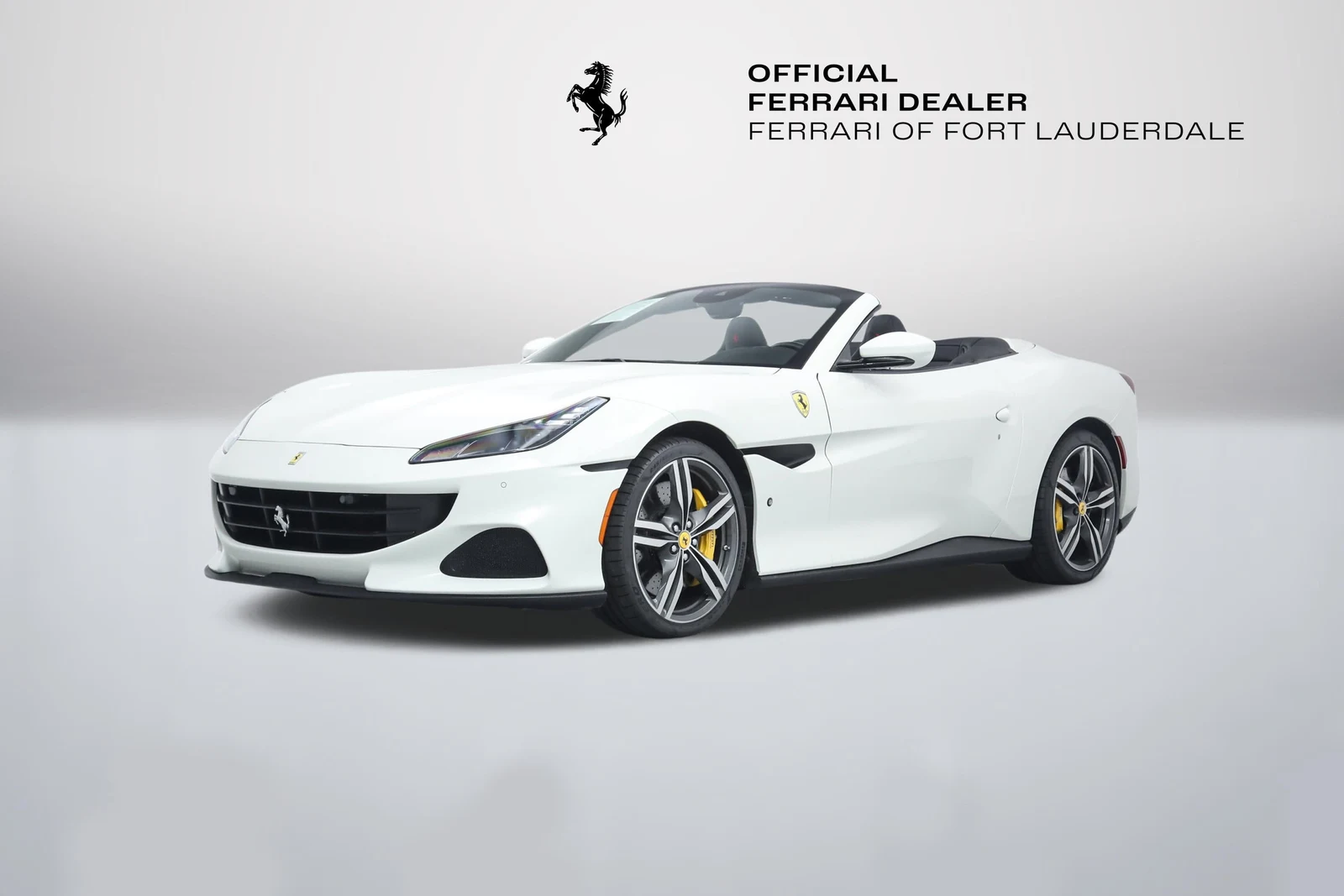 Bianco Avus Ferrari Portofino M in a front three-quarter view