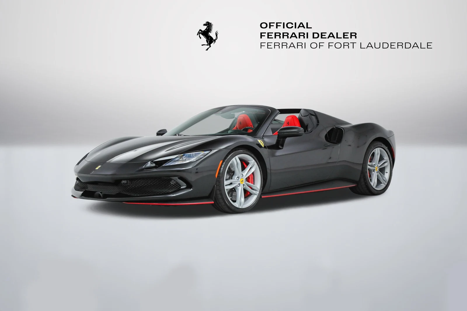 Nero Ferrari 296 GTS in a front three-quarter view