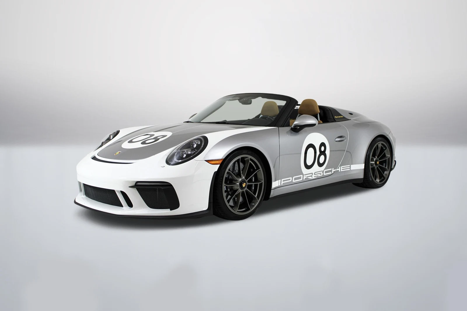 GT Silver Metallic Porsche 911 Speedster (991.2) in a front three-quarter view
