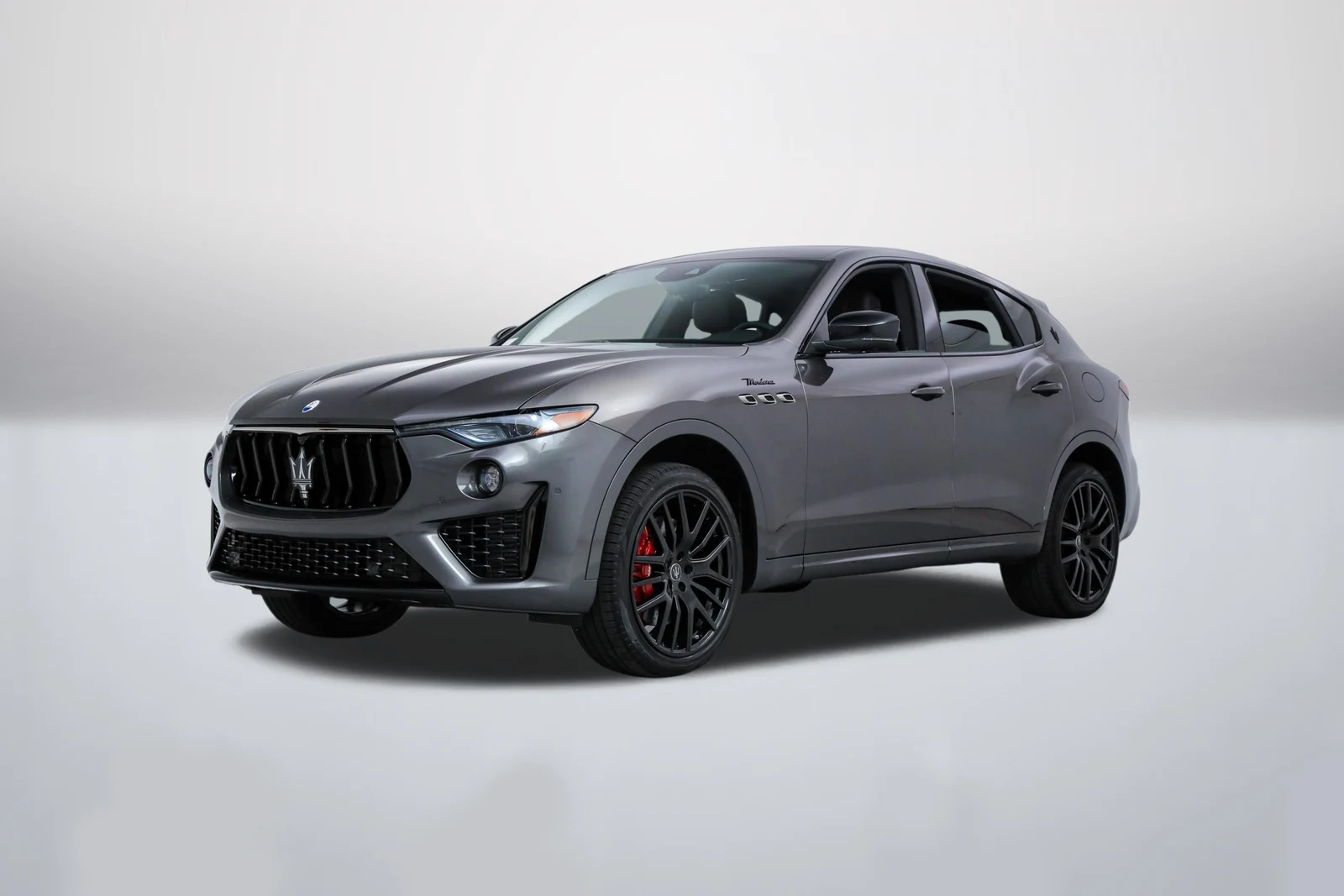 Gray Maserati Levante Modena in a front three-quarter view