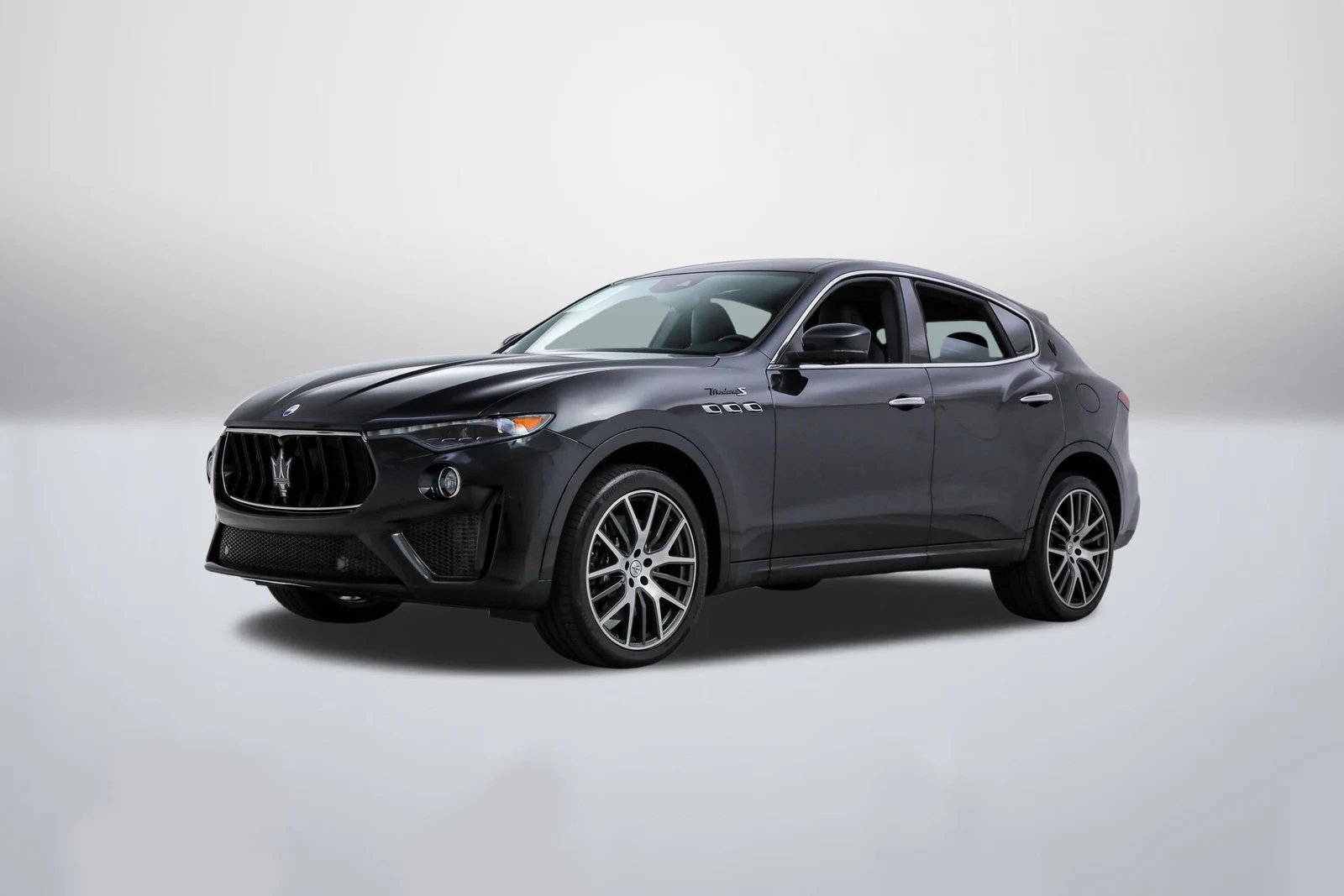 Nero Ribelle Maserati Levante Modena S in a front three-quarter view