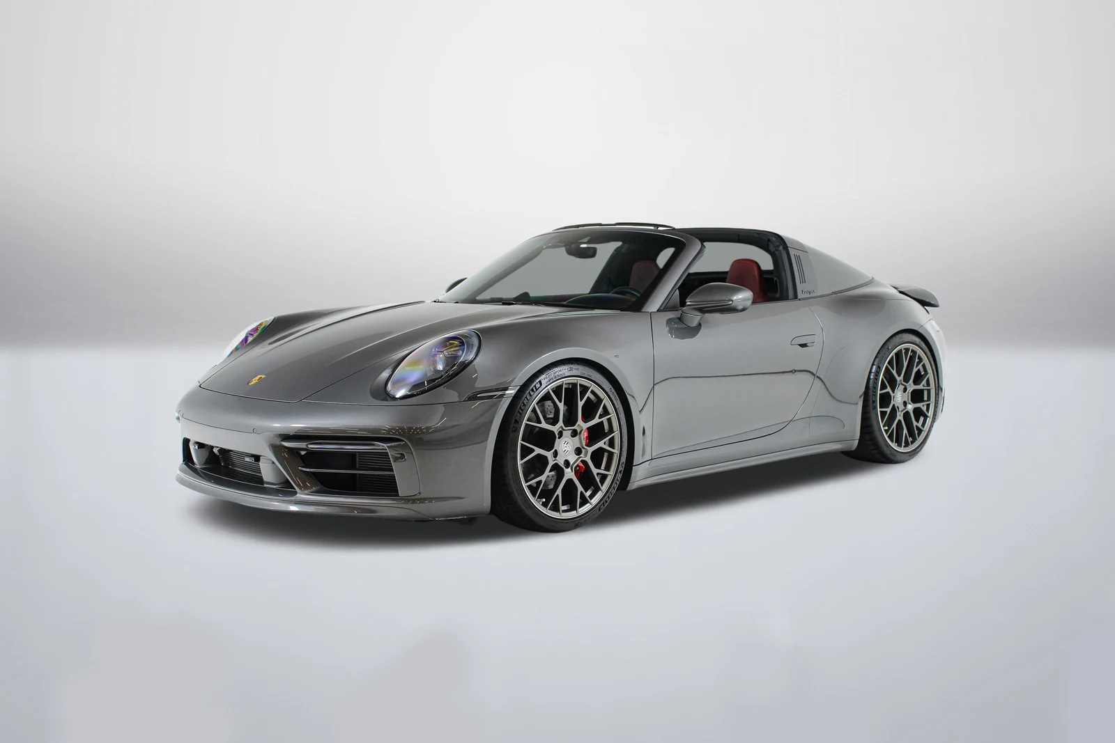 Gray Metallic Porsche 911 (992.1) Targa 4S in a front three-quarter view
